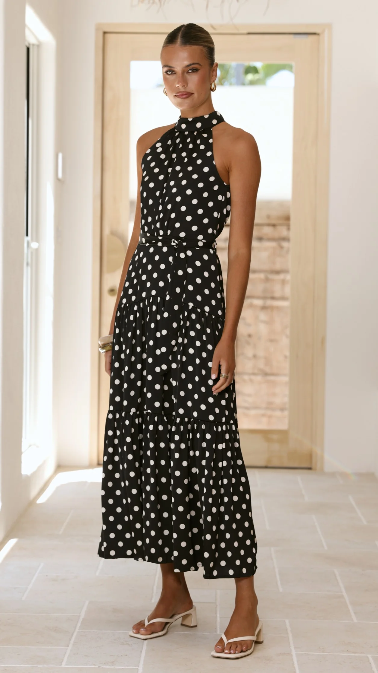 Dawson Maxi Dress - Black / White Polka Dot
