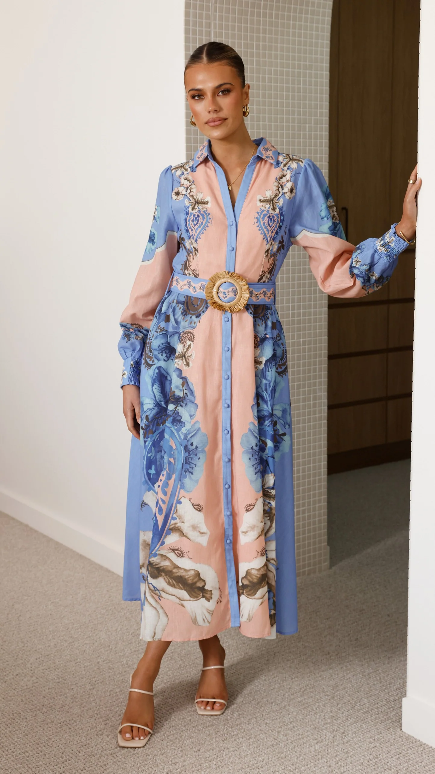Naliah Long Sleeve Maxi Dress - Willow Blue