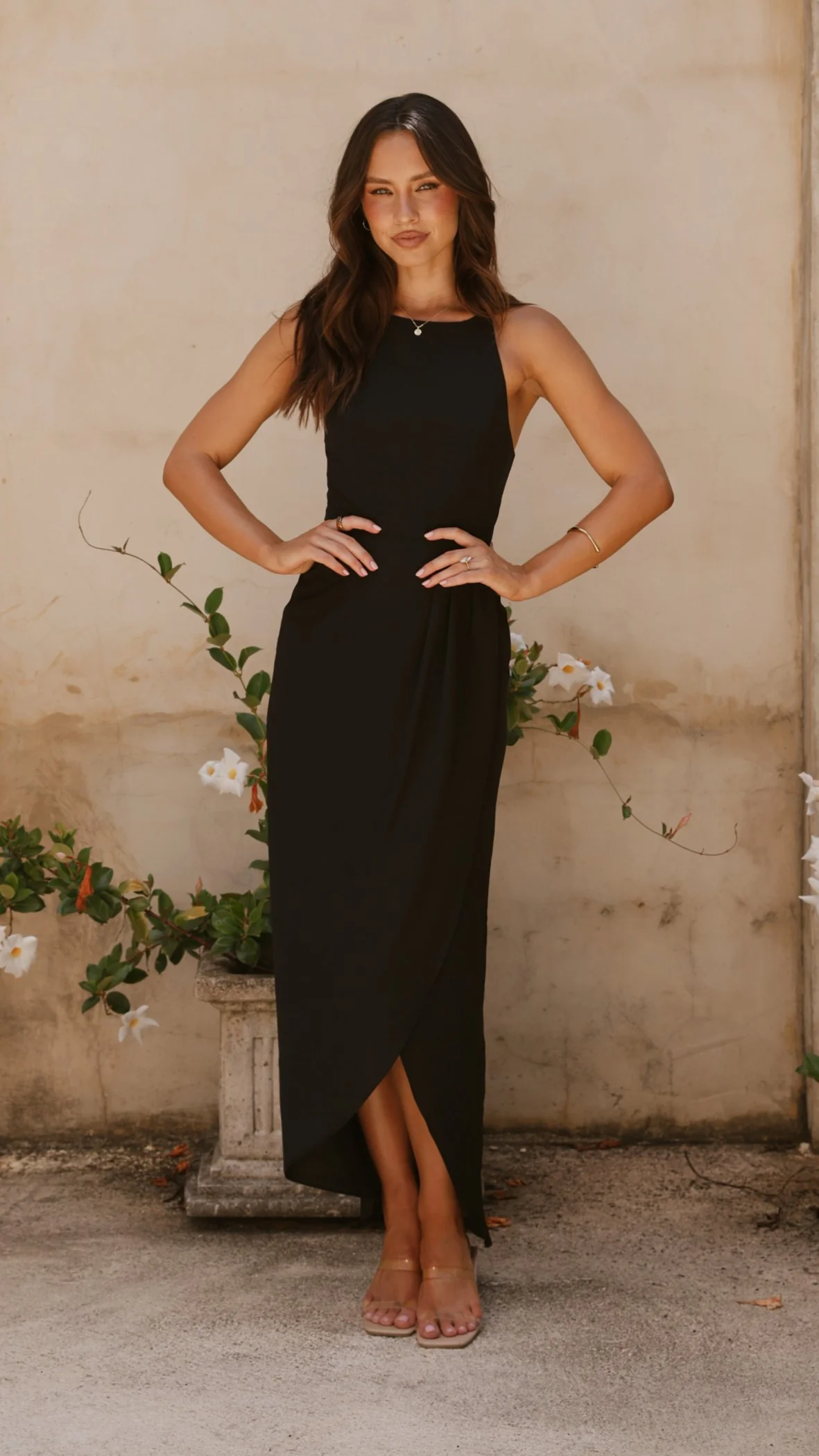 Genevieve Boat Neck Maxi Dress - Black