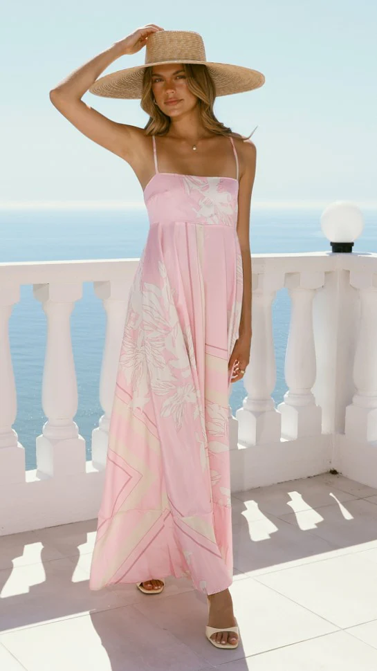 Kaethe Maxi Dress - Pink/White