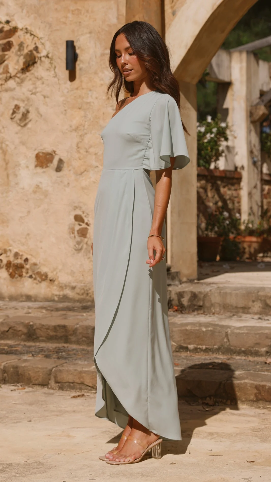 Emma One Sleeve Maxi Dress - Sage