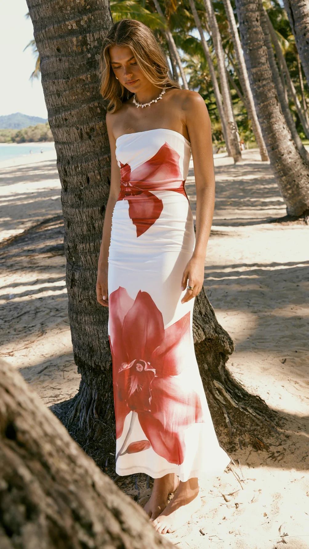 Brittani Strapless Maxi Dress - White/Red