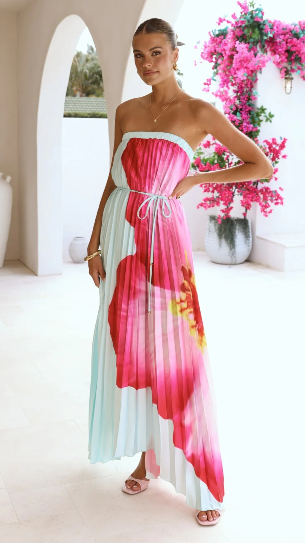 Neve Strapless Maxi Dress - Blue/Pink Floral