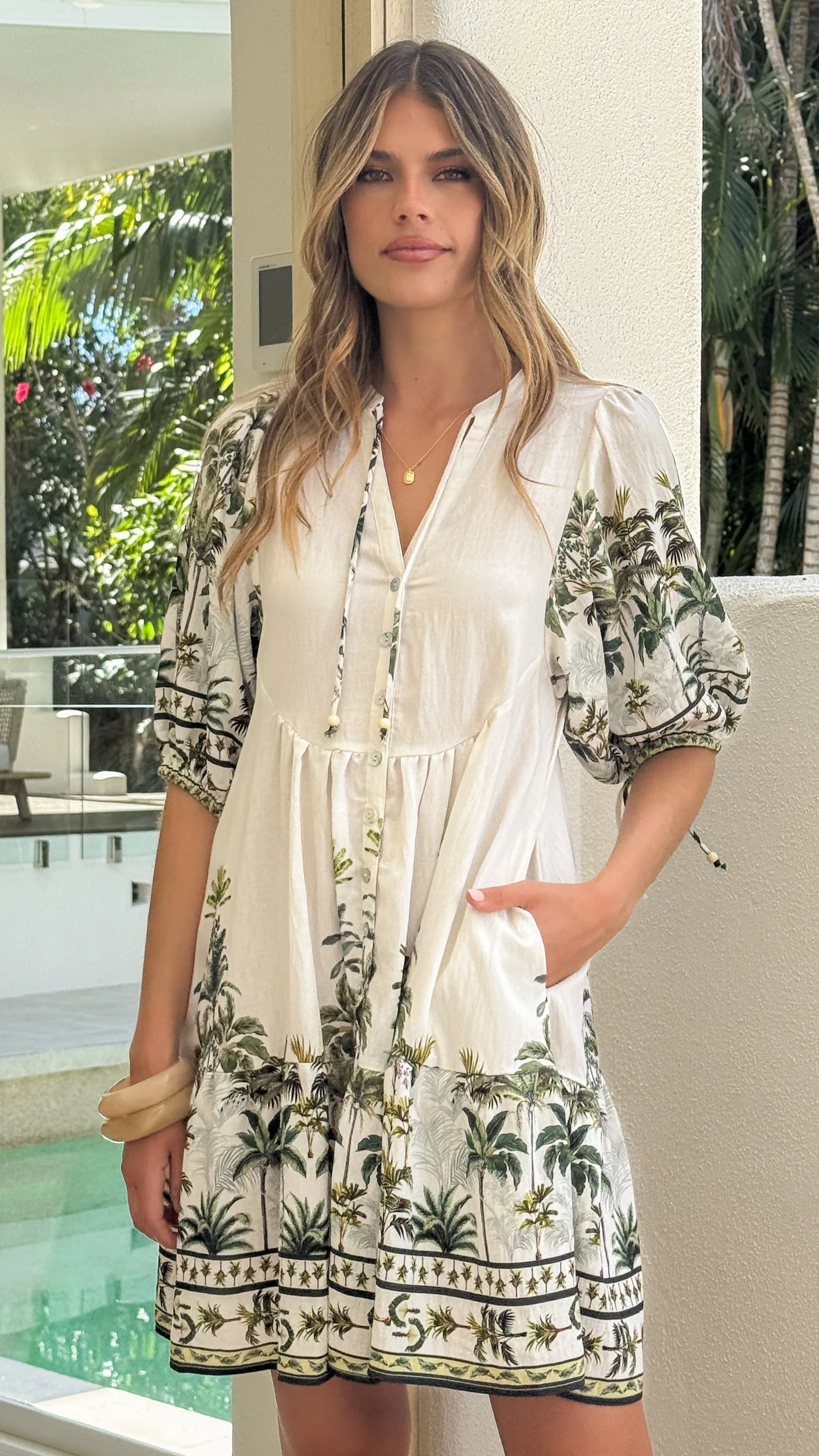 Tabitha Mini Dress - Palm Garden