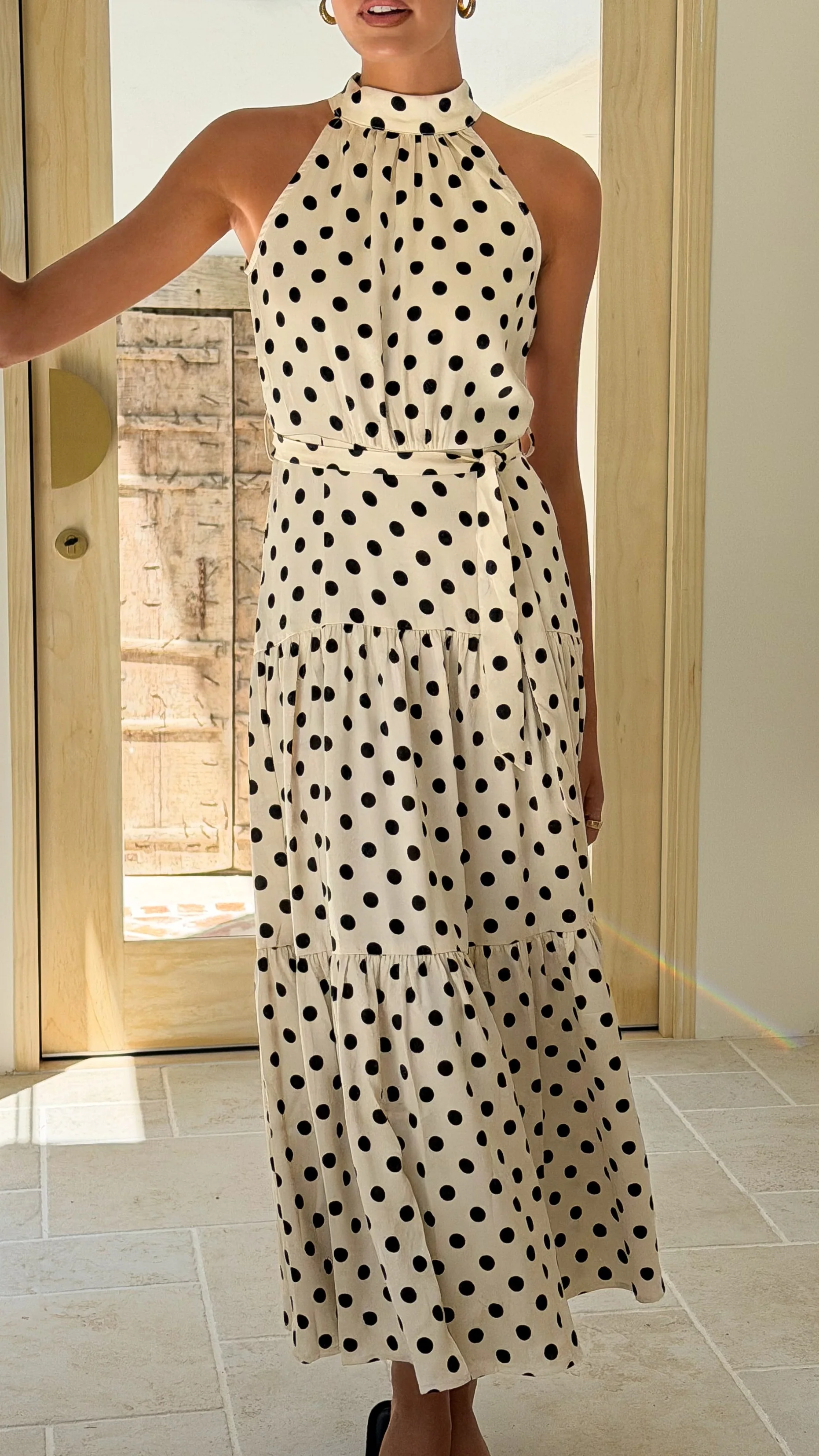 Dawson Maxi Dress - Cream / Black Polka Dot