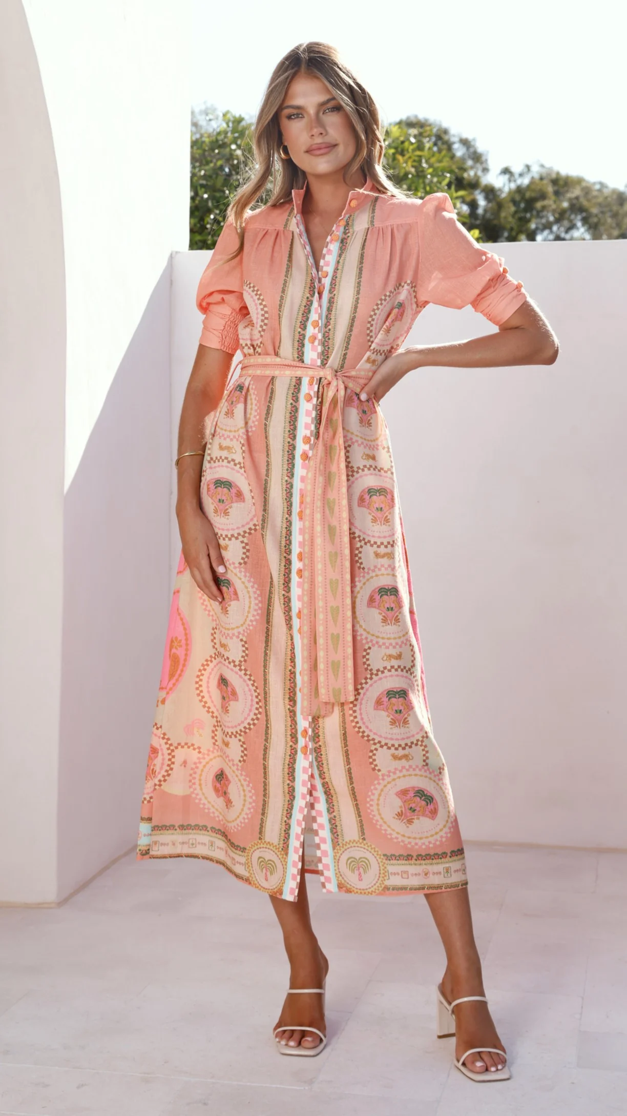 Magnolia Midi Dress - Acacia Palm Melon