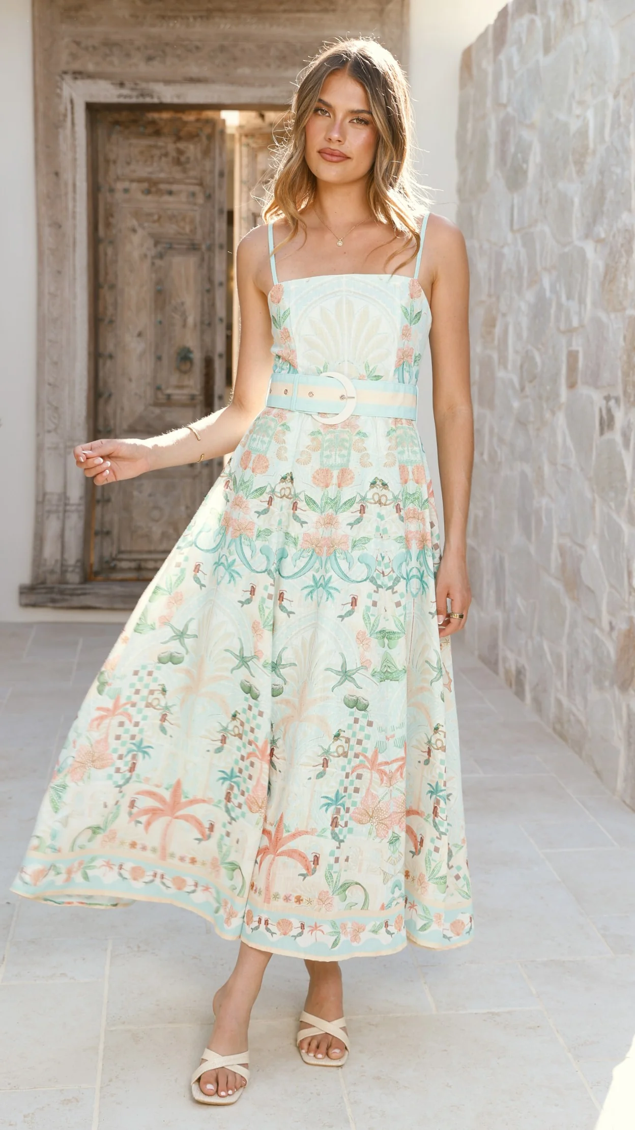 Nellie Midi Dress - Aqua Aurora Print