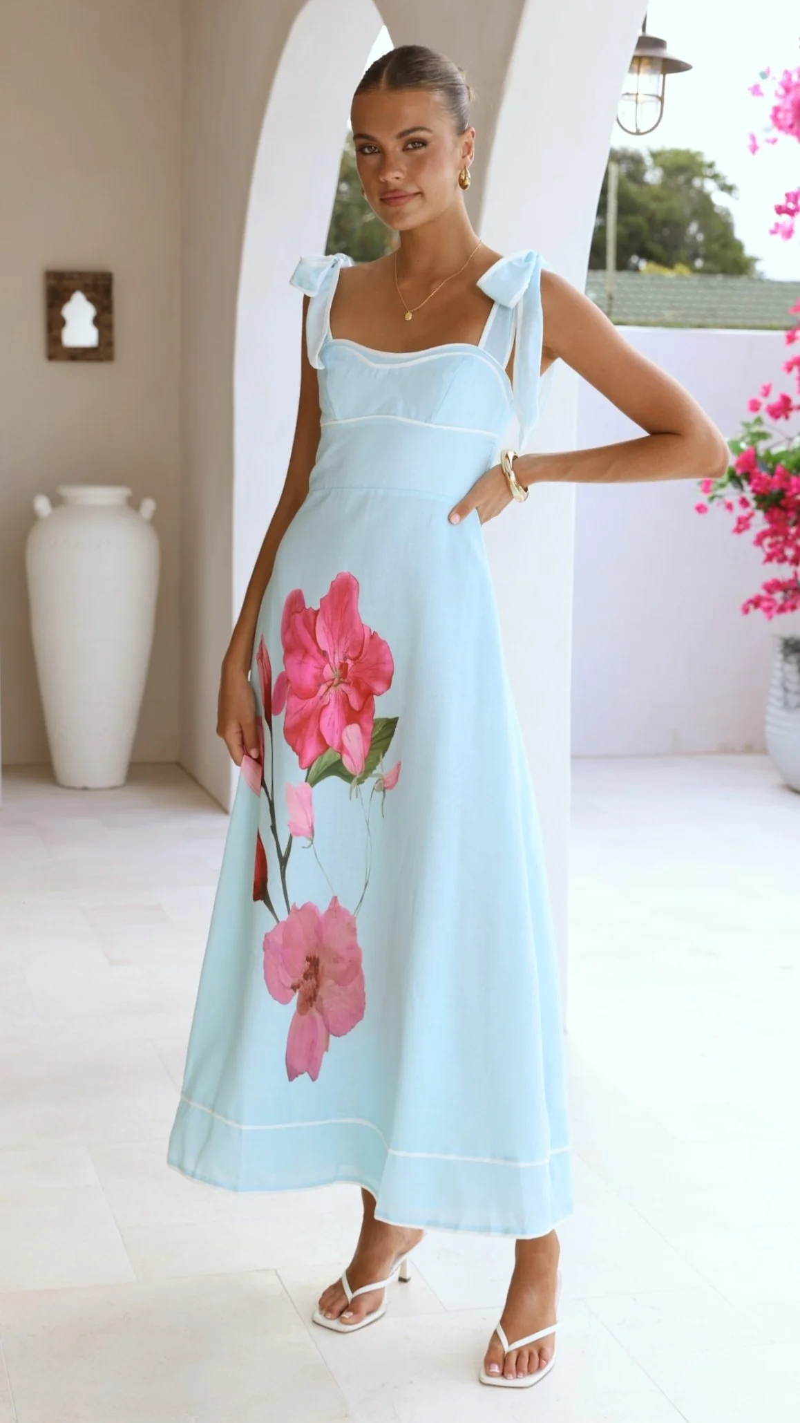 Beverly Maxi Dress - Blue/Pink Floral
