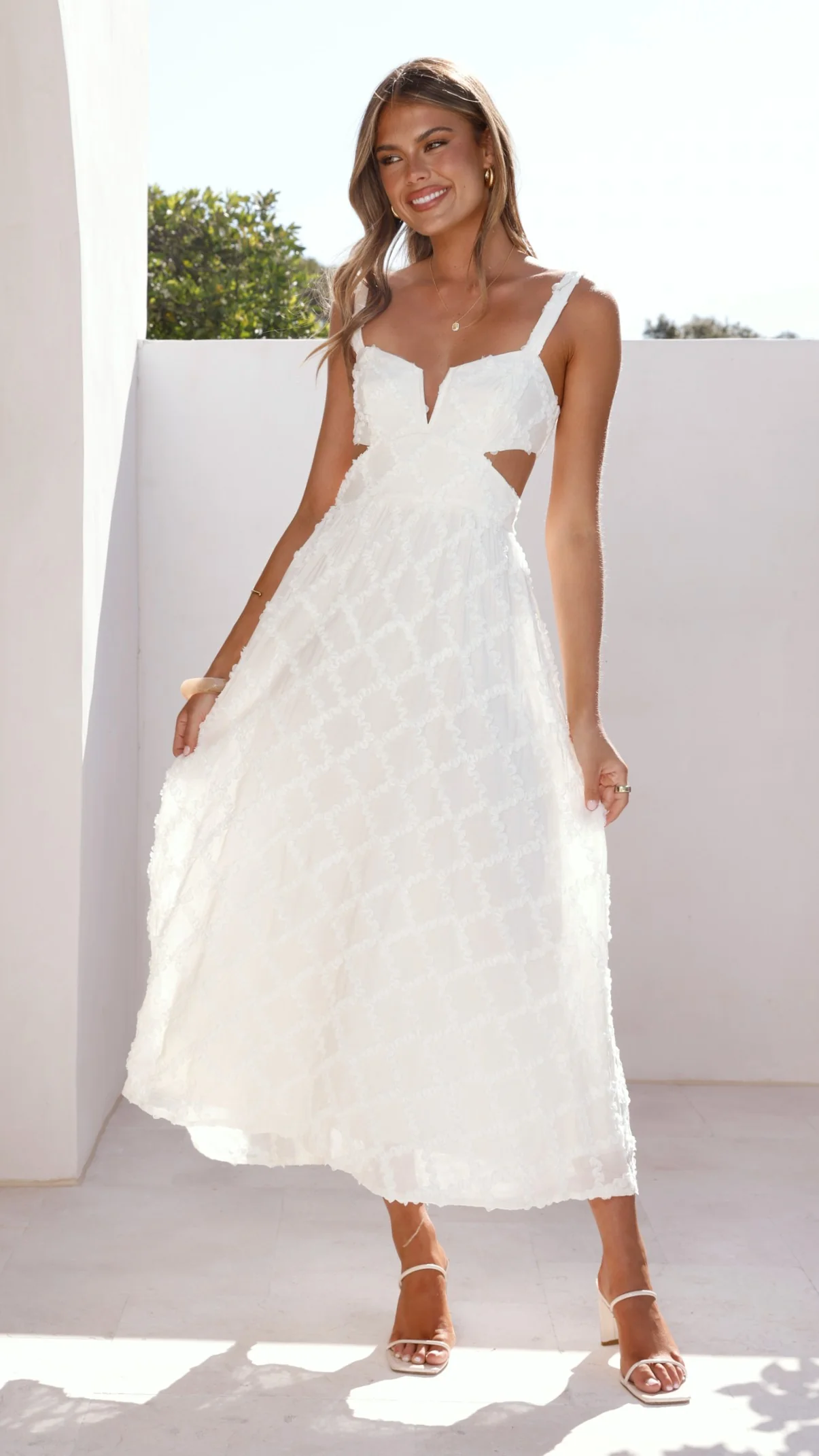 Jenny Side Cut Midi Dress - Cream