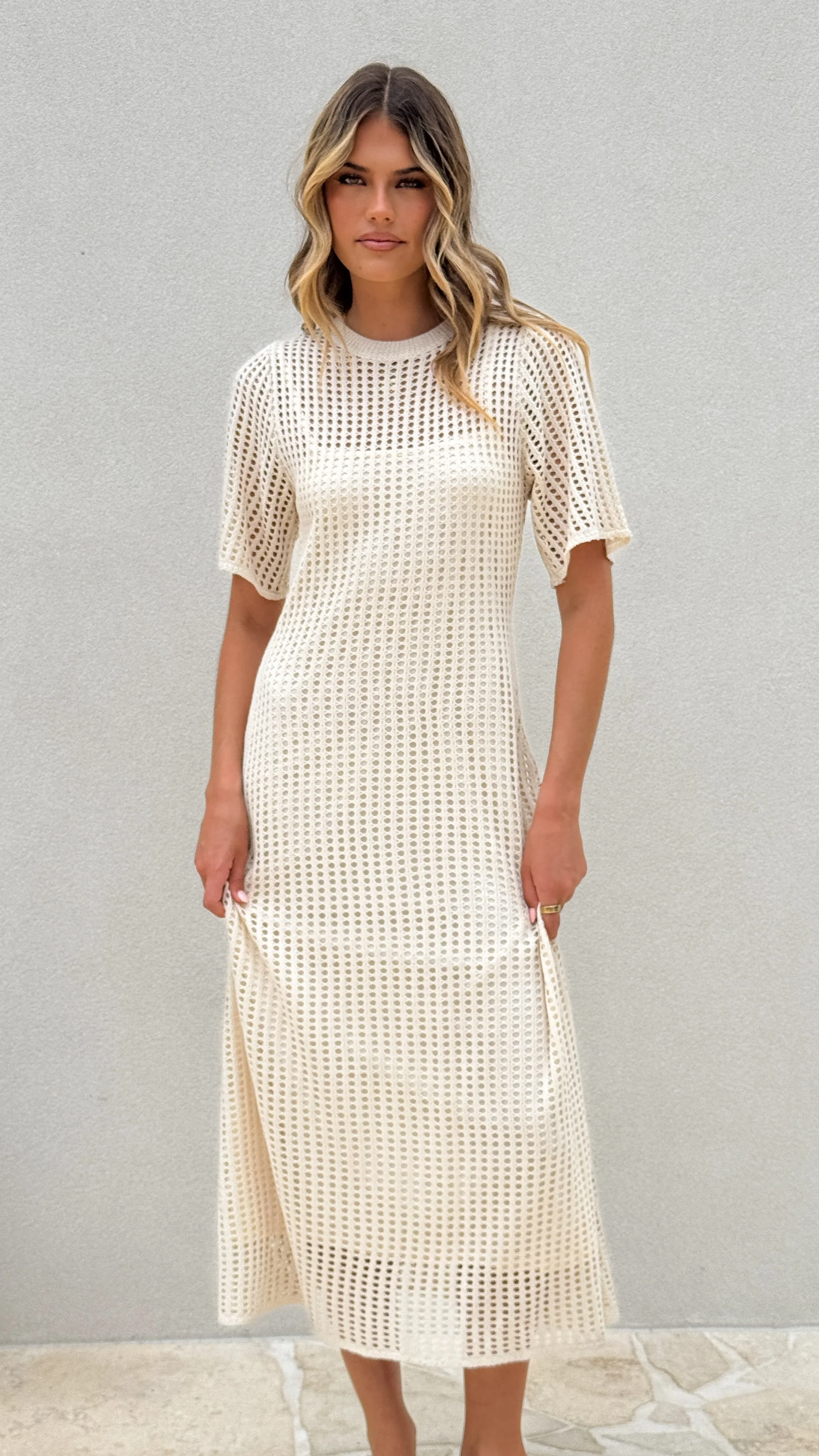 Saisha Crochet Maxi Dress - Beige