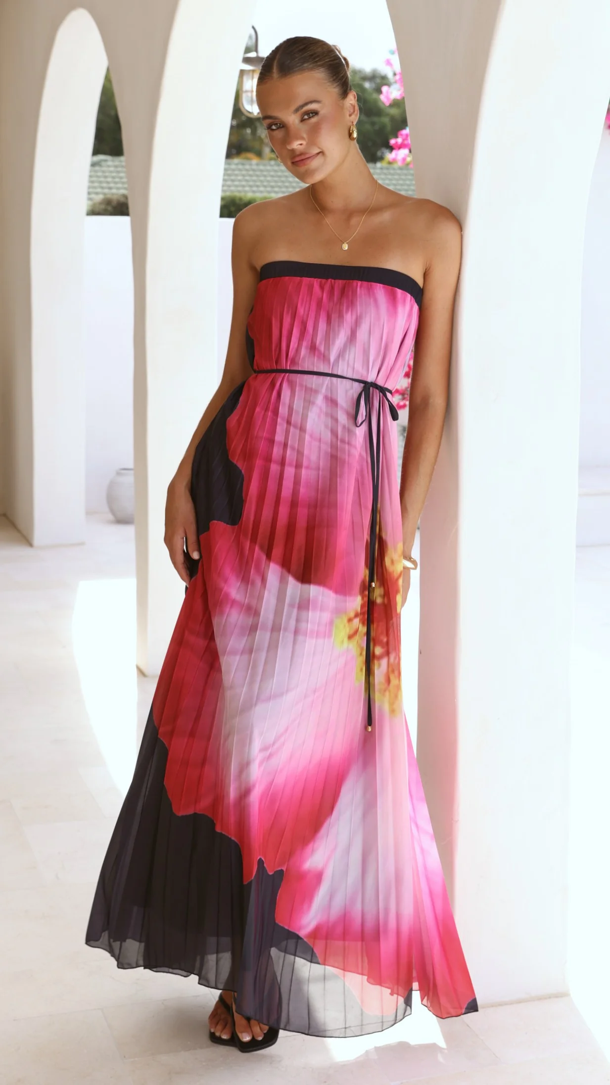 Neve Strapless Maxi Dress - Black/Pink Floral