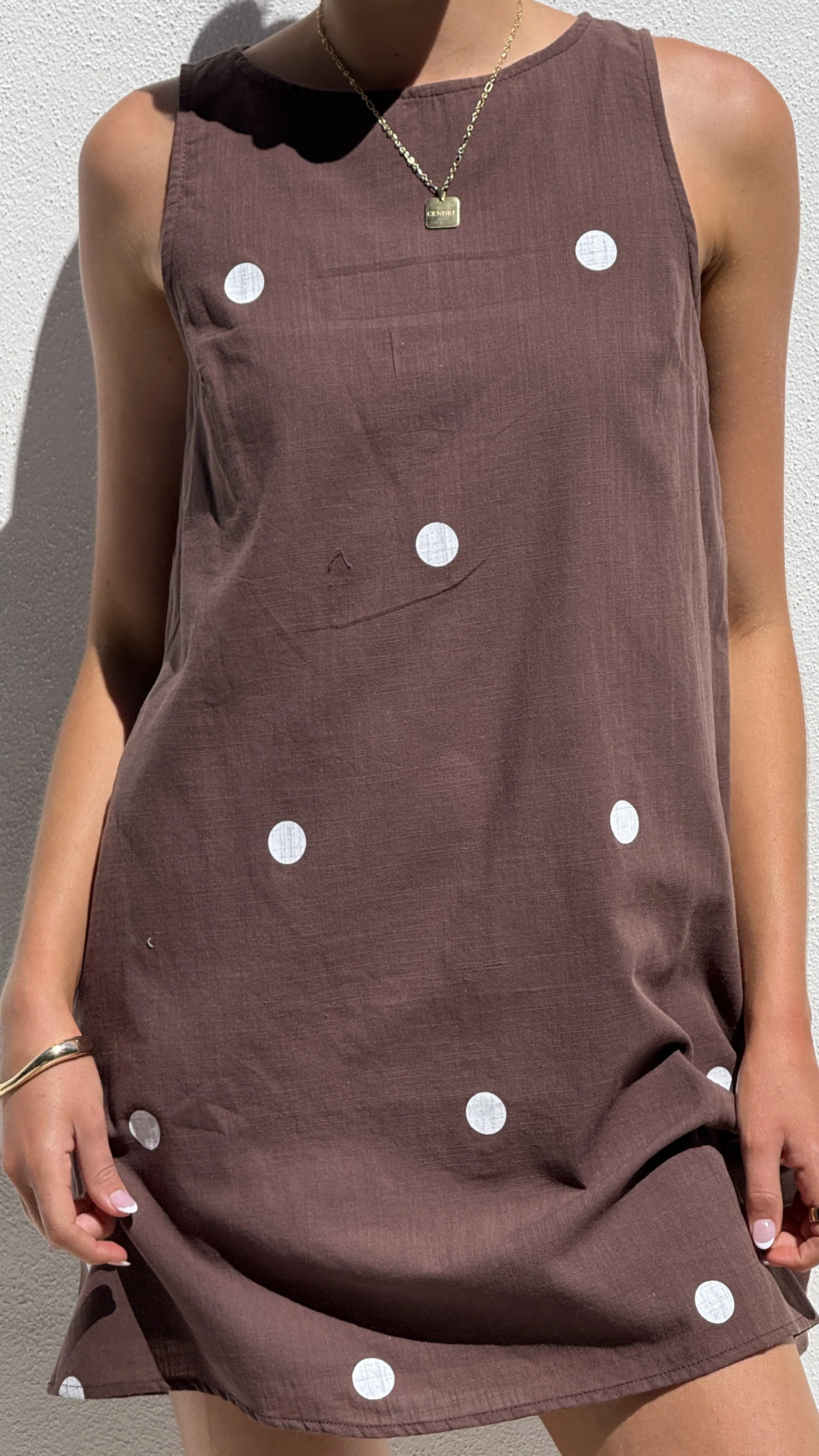 Natala Shift Mini Dress - Chocolate / White Polka Dot