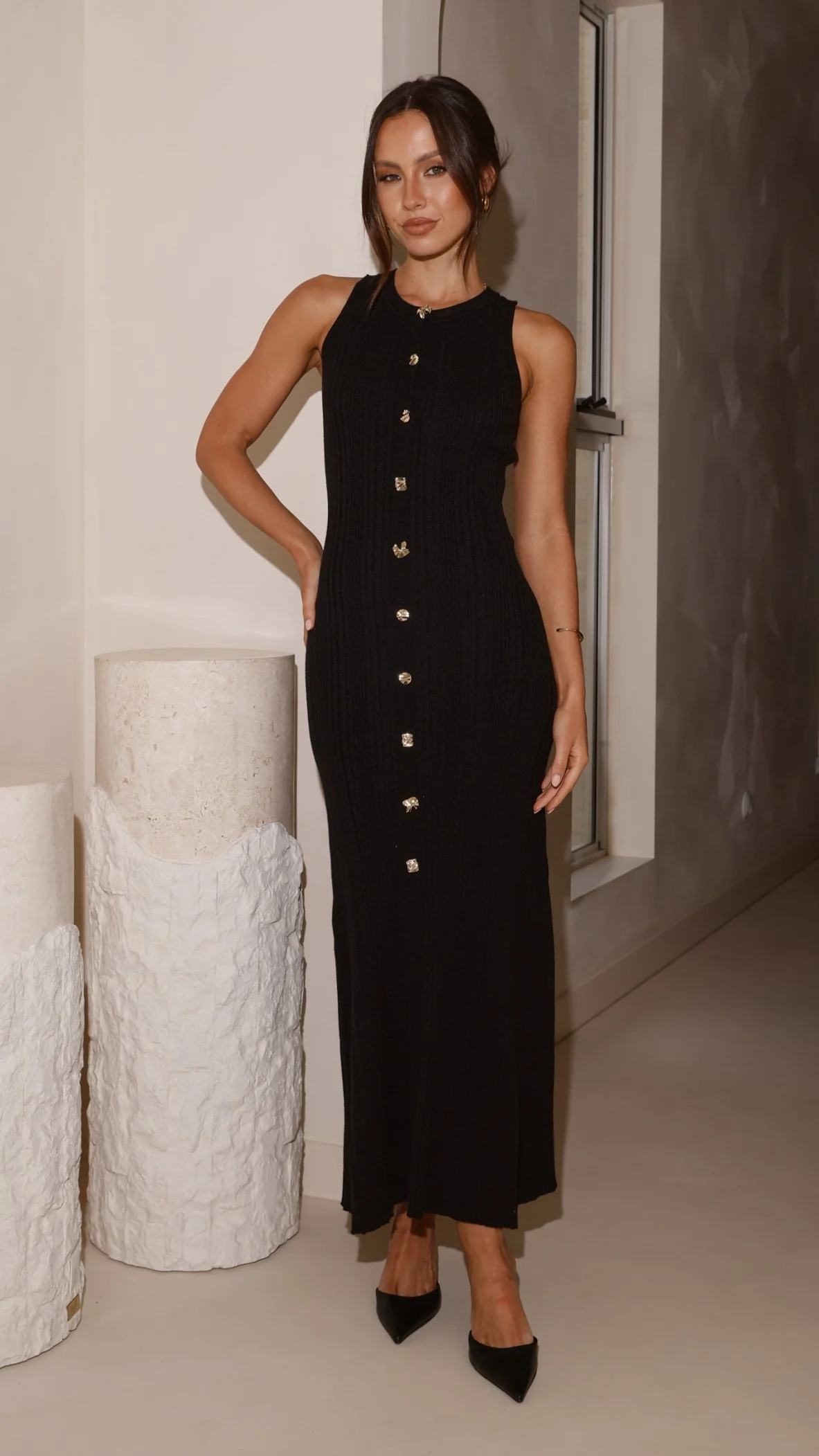 Aylah Knit Midi Dress - Black