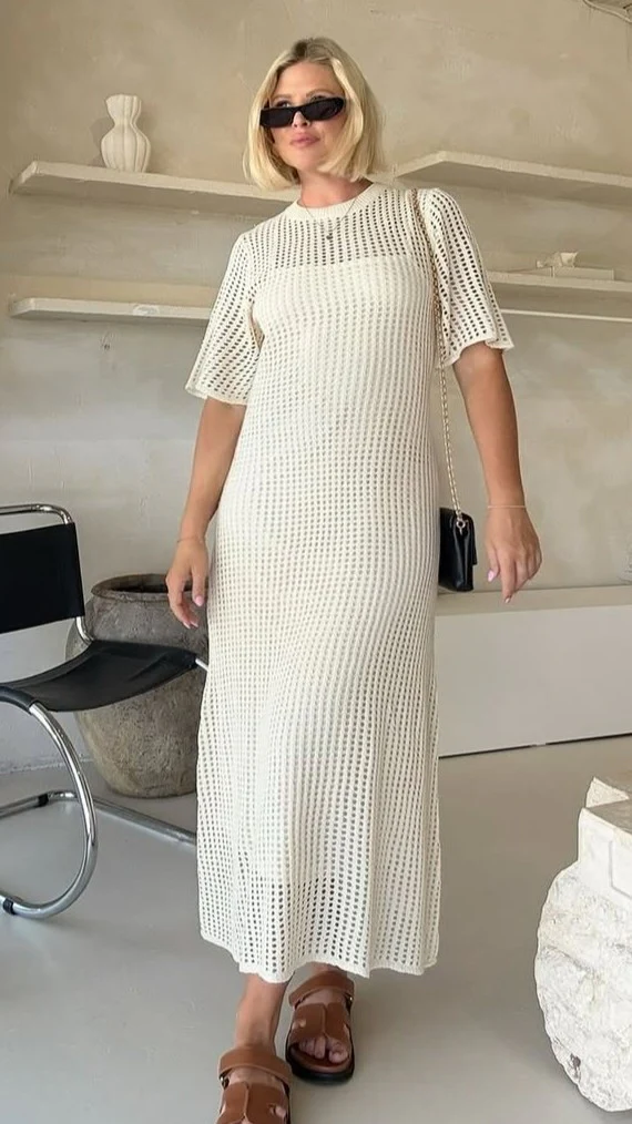 Saisha Crochet Maxi Dress - Beige