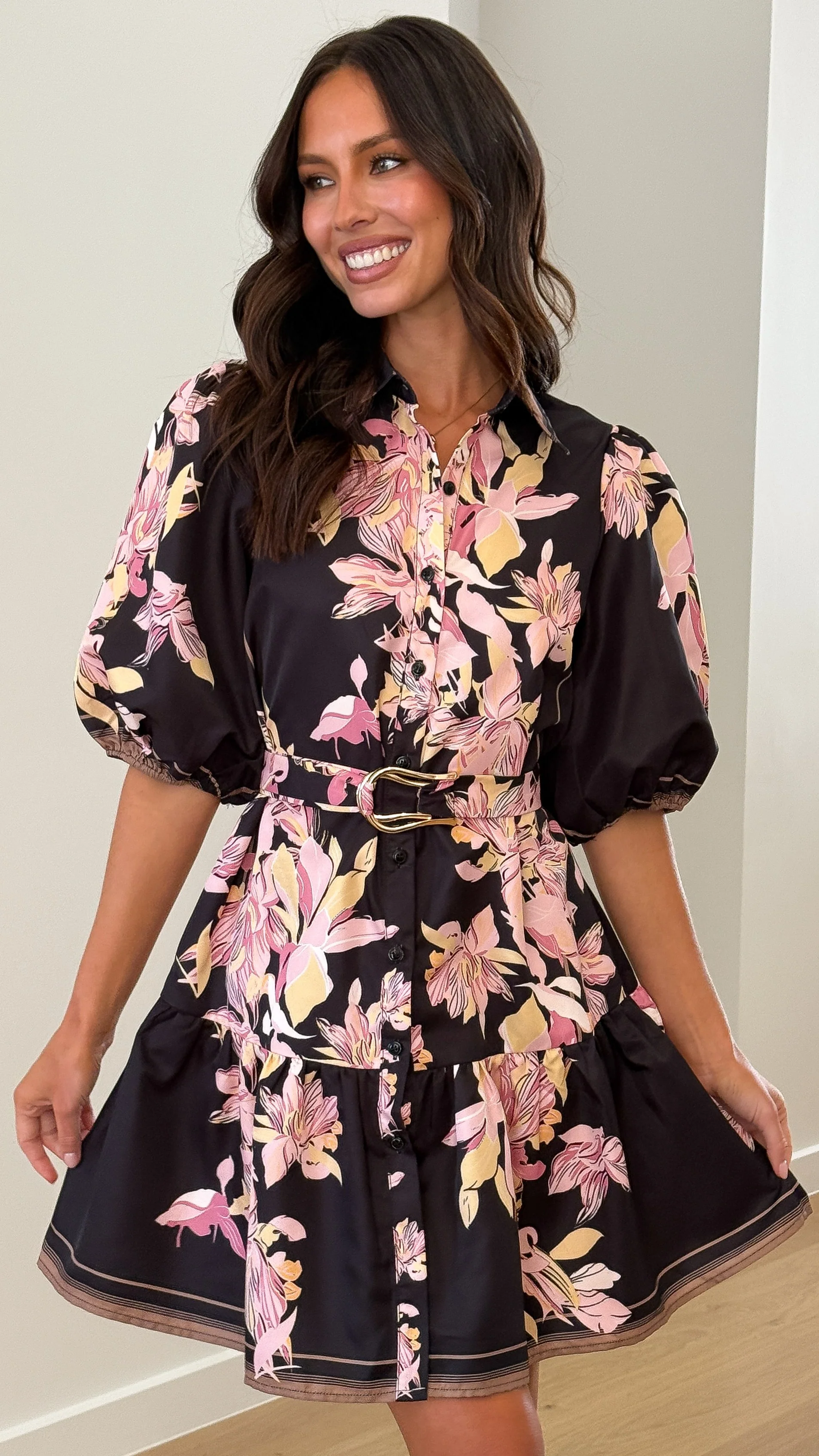 Michelle Mini Dress - Black / Pink