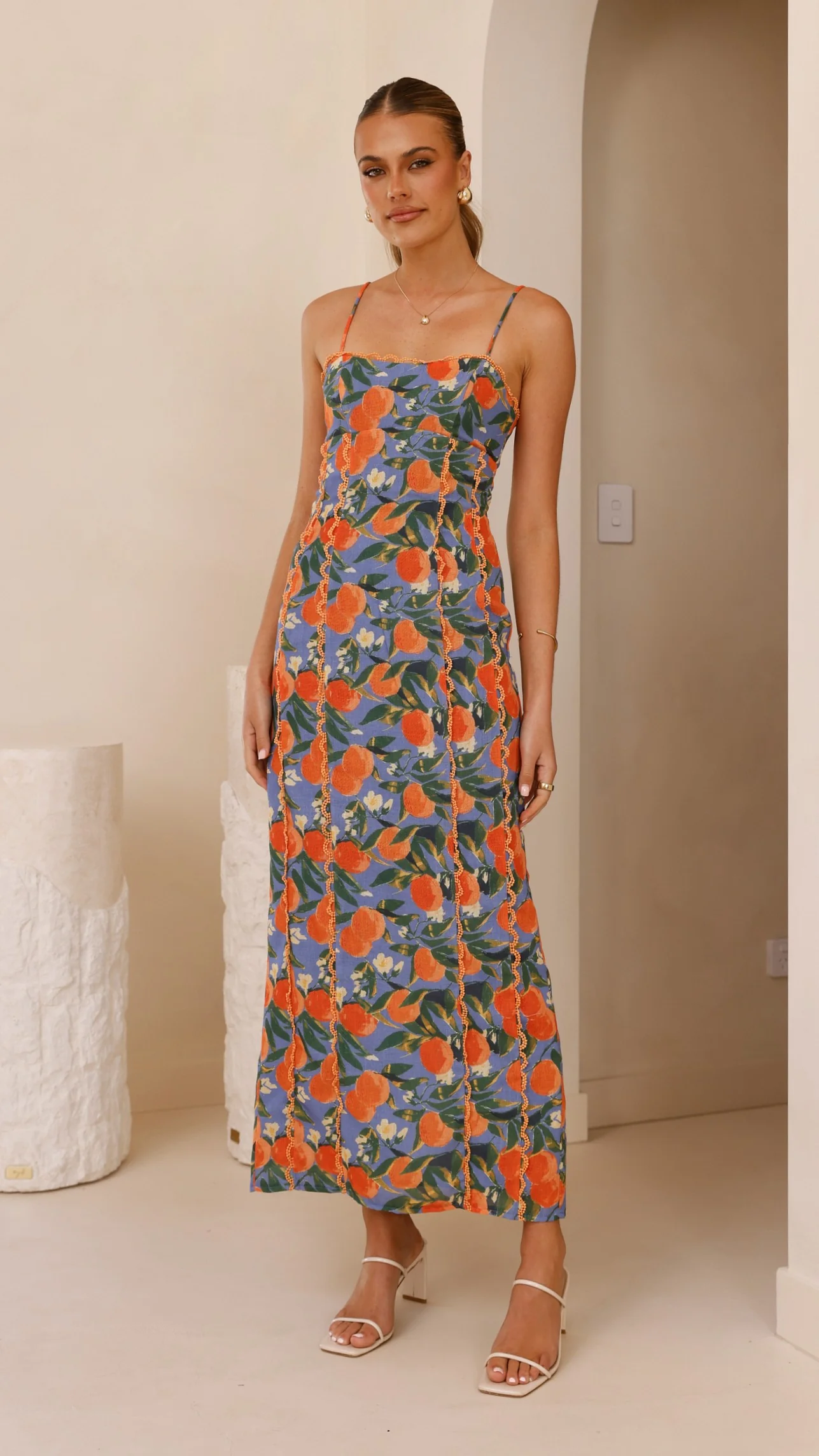 Carlia Midi Dress - Orange Print