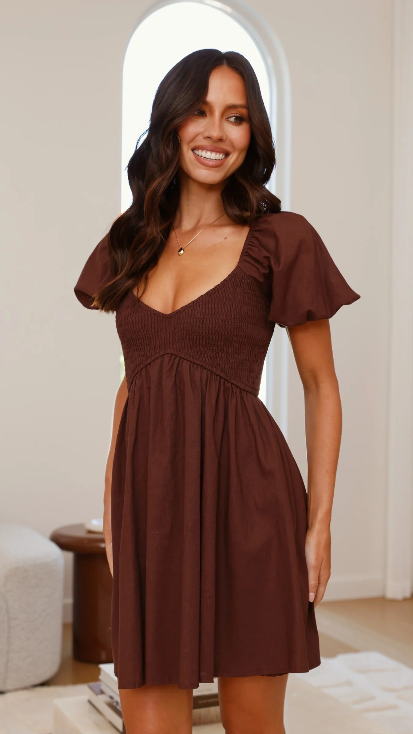 Sahirah Mini Dress - Brown