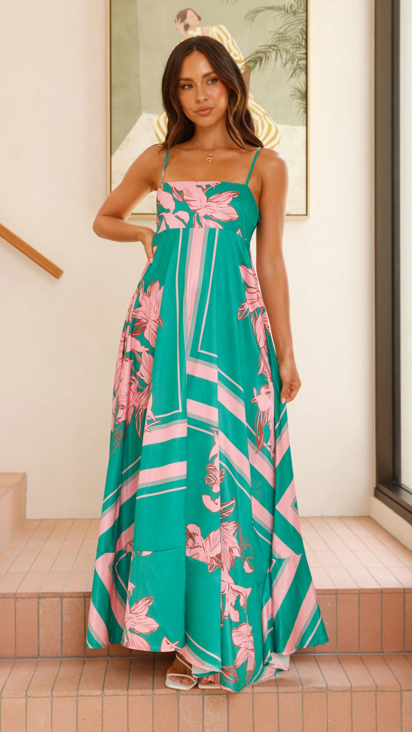 Kaethe Maxi Dress - Green/Pink Floral