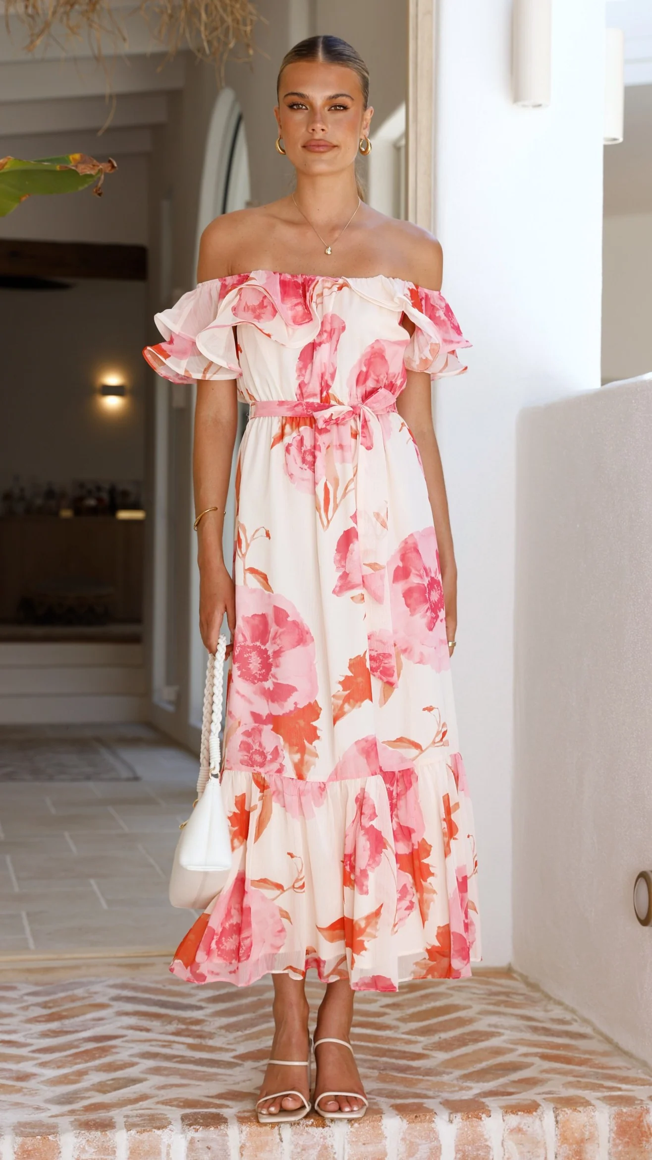 Chase Off Shoulder Maxi Dress- Pink Floral