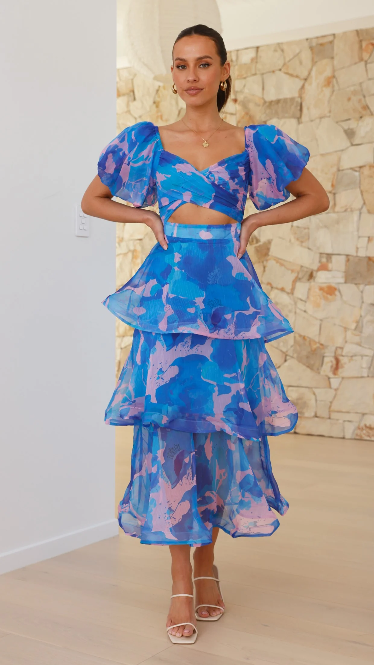 Casey Maxi Dress - Blue / Pink Print
