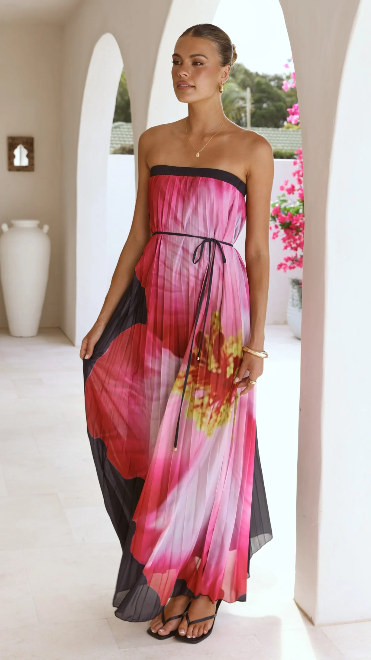 Neve Strapless Maxi Dress - Black/Pink Floral
