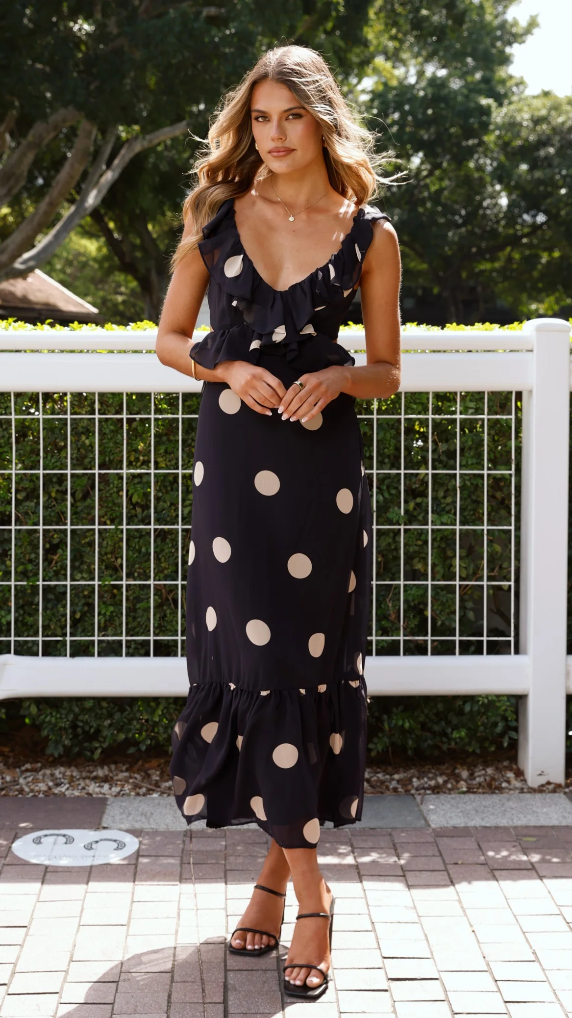 Taylee Midi Dress - Black/Cream Polka