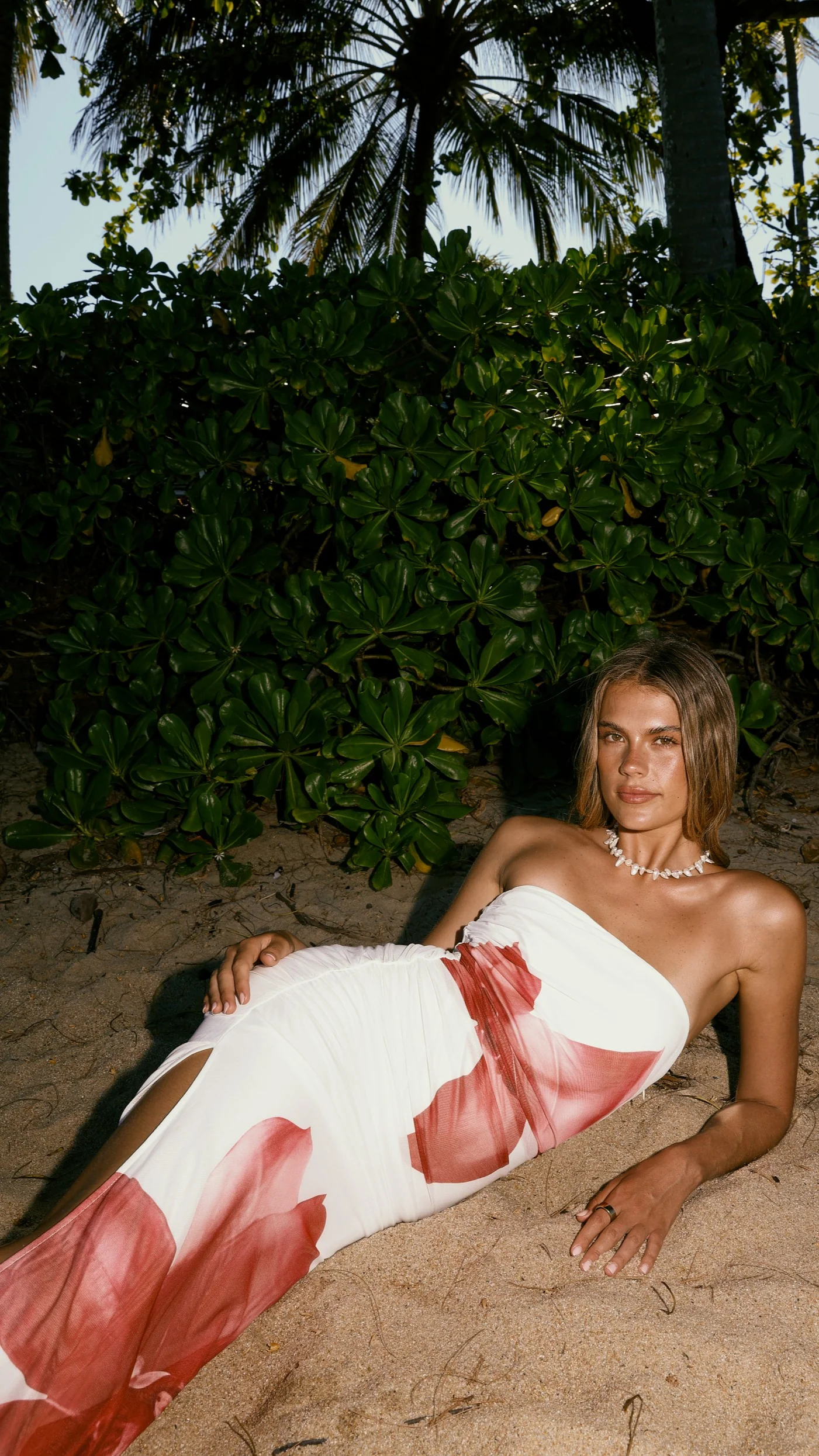 Brittani Strapless Maxi Dress - White/Red