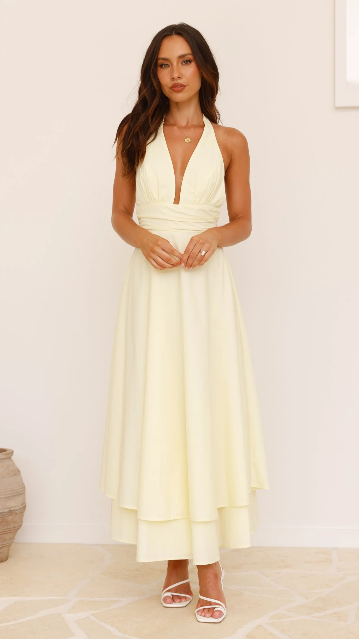 Kathy Halter Neck Maxi Dress - Lemon