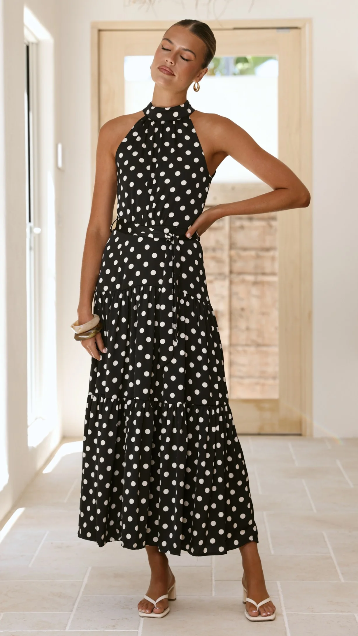 Dawson Maxi Dress - Black / White Polka Dot