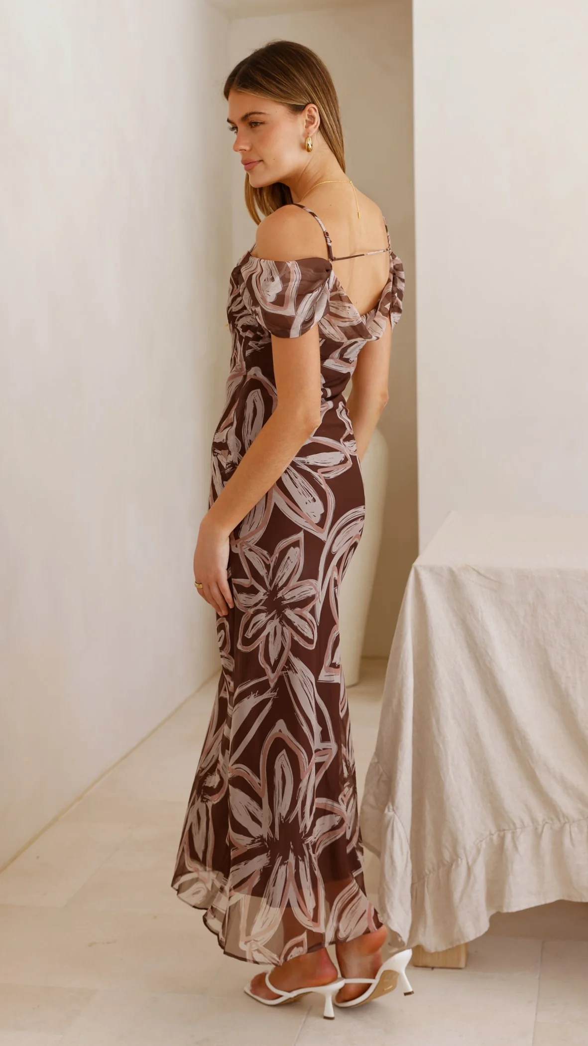 Adrianna Midi Dress - Brown Floral