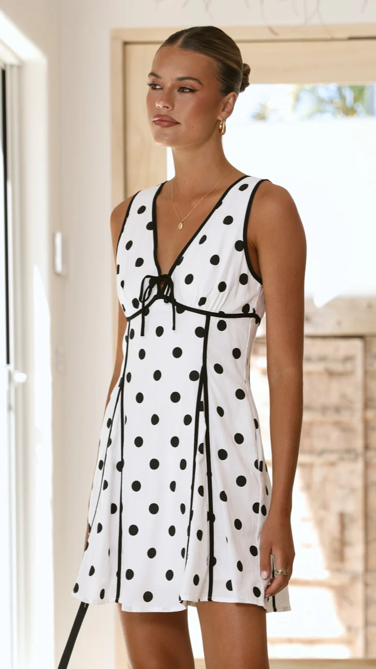 Eliana Mini Dress - White/Black Polka