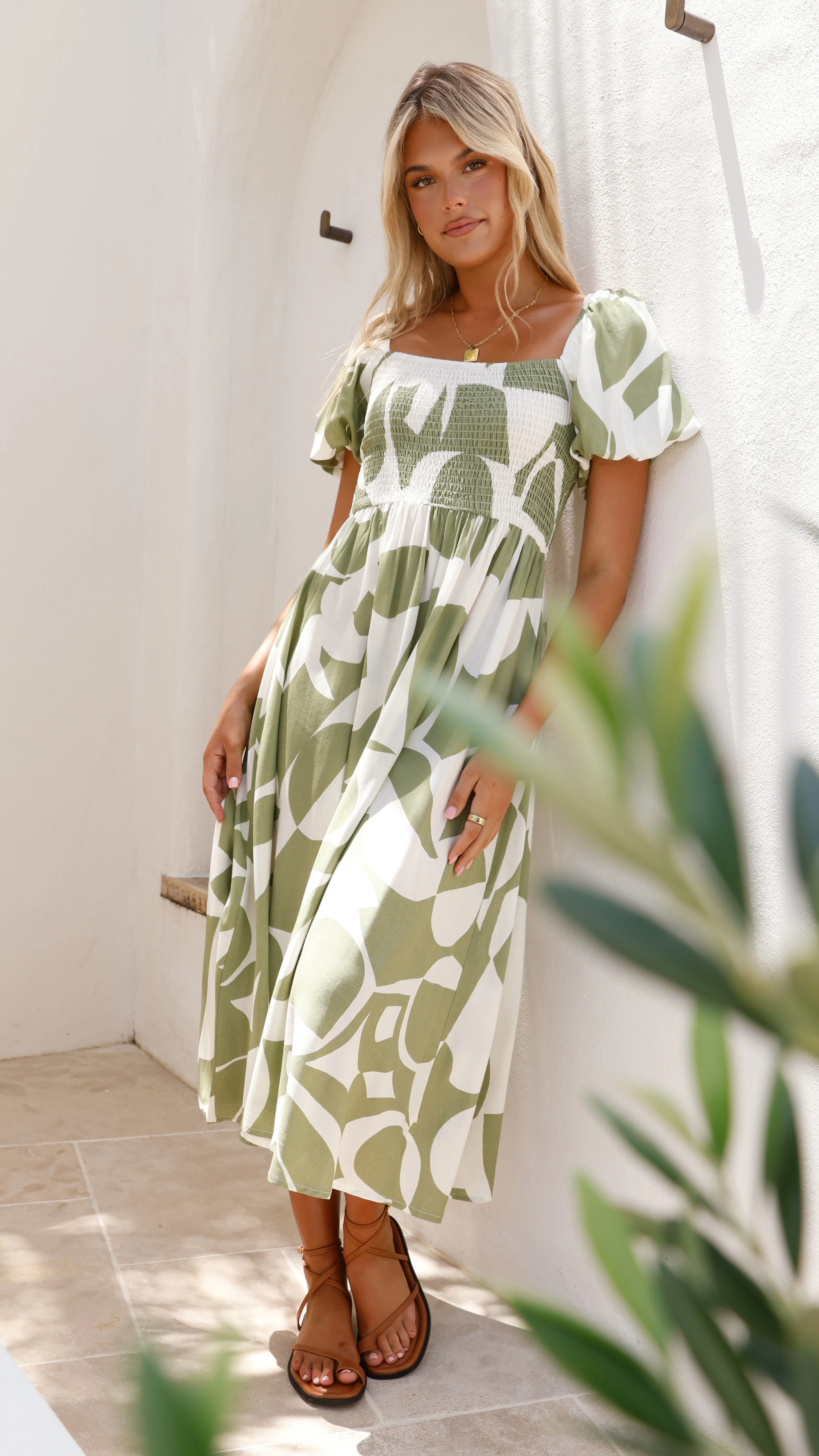 Ilene Midi Dress - Sage Print