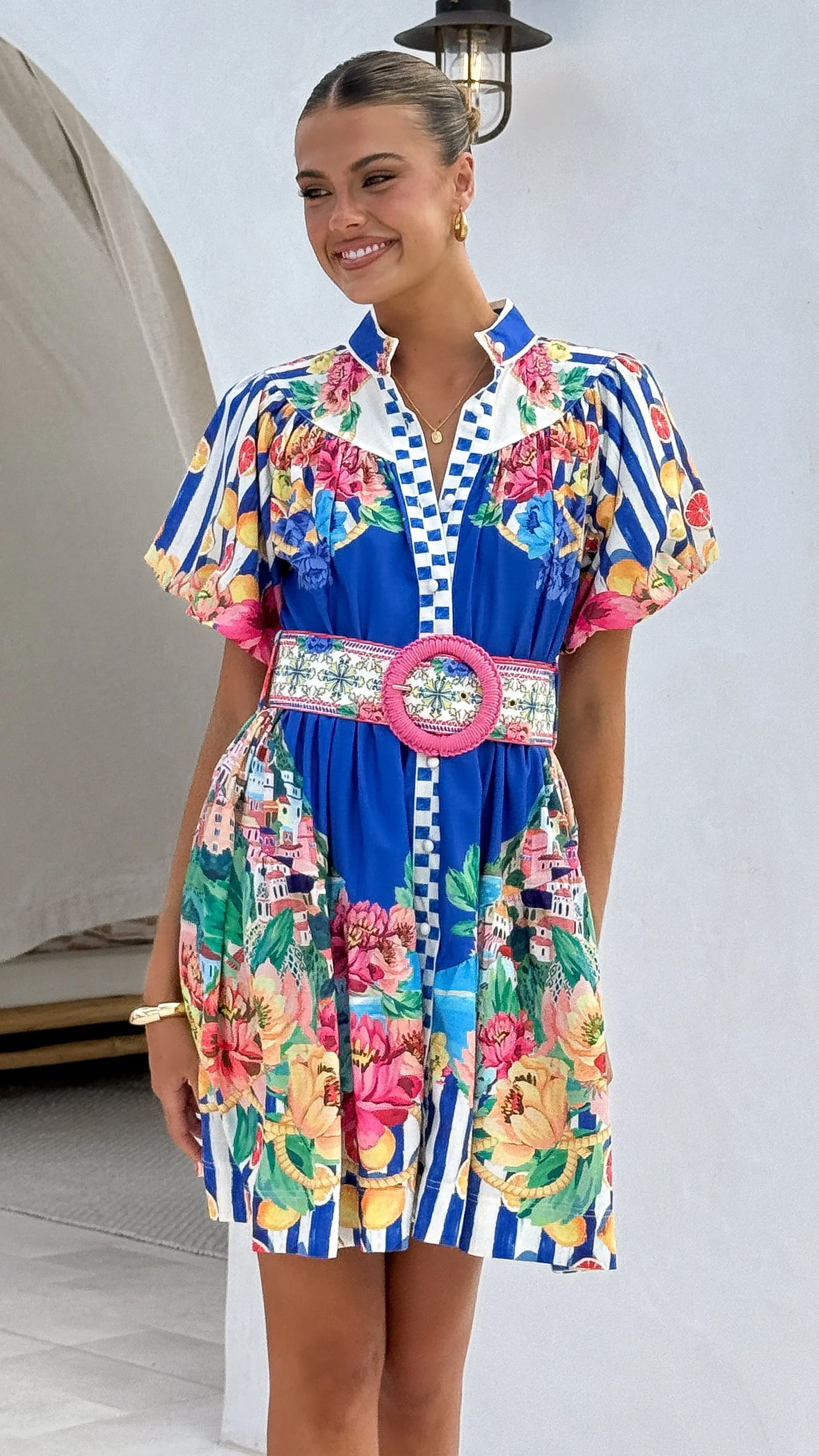 Talisha Mini Dress - Positano Cobalt