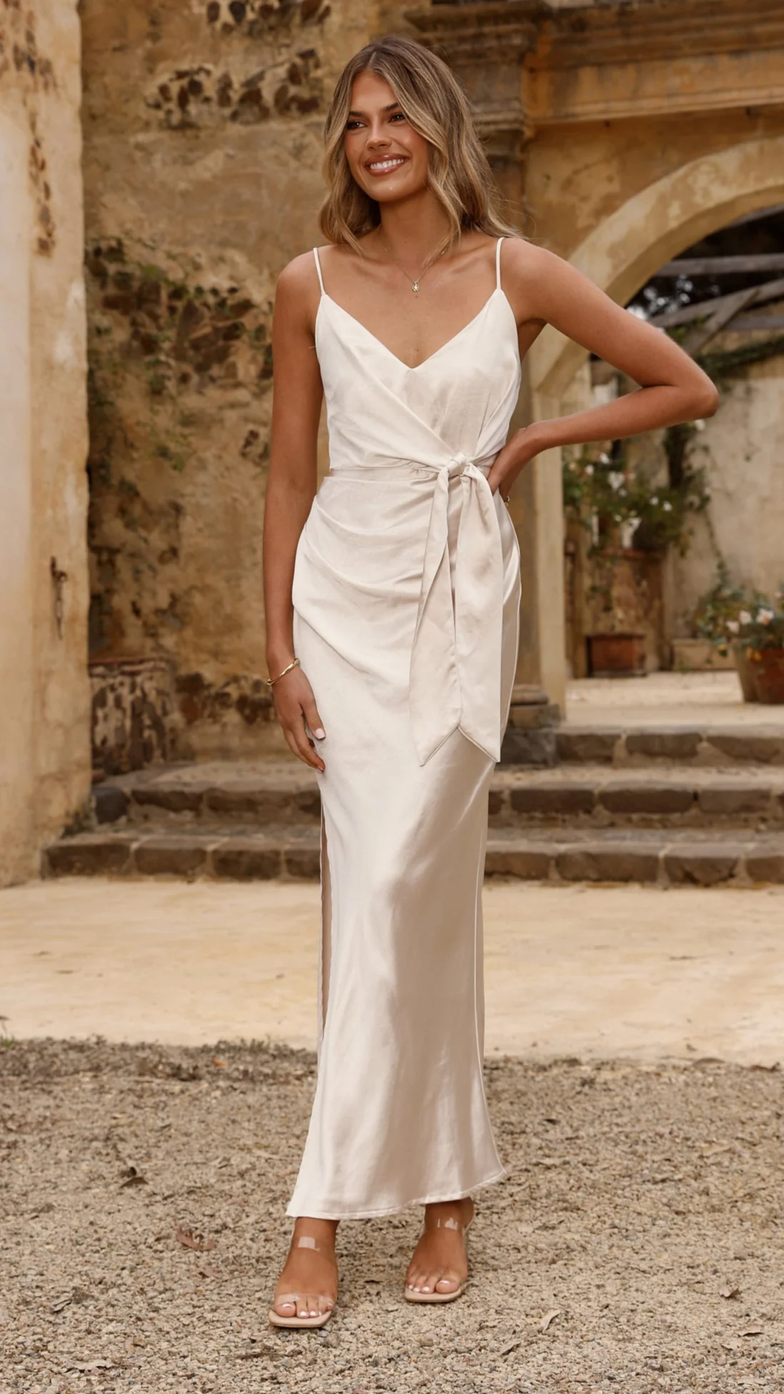 Yasmeen Tie Front Maxi Dress - Champagne