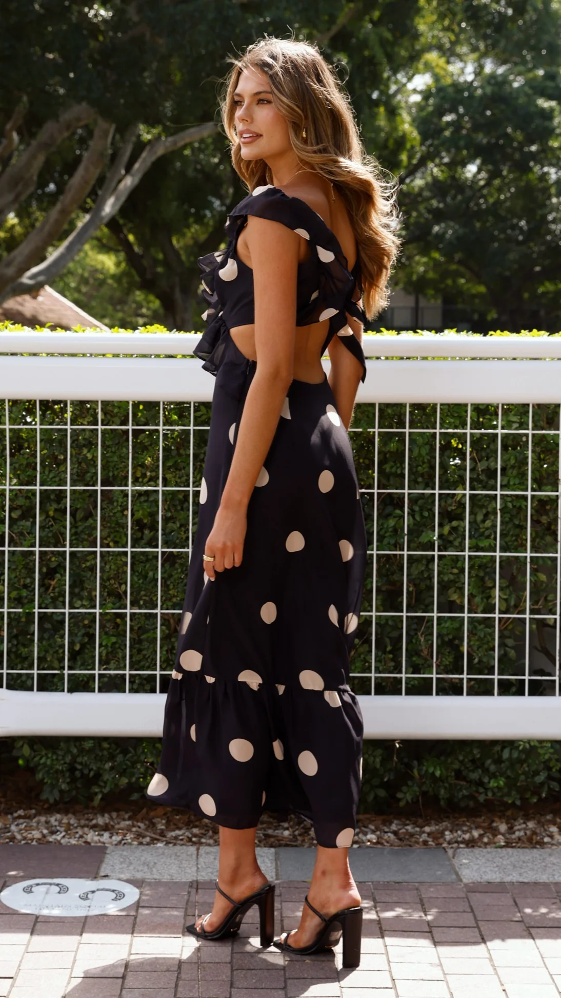 Taylee Midi Dress - Black/Cream Polka