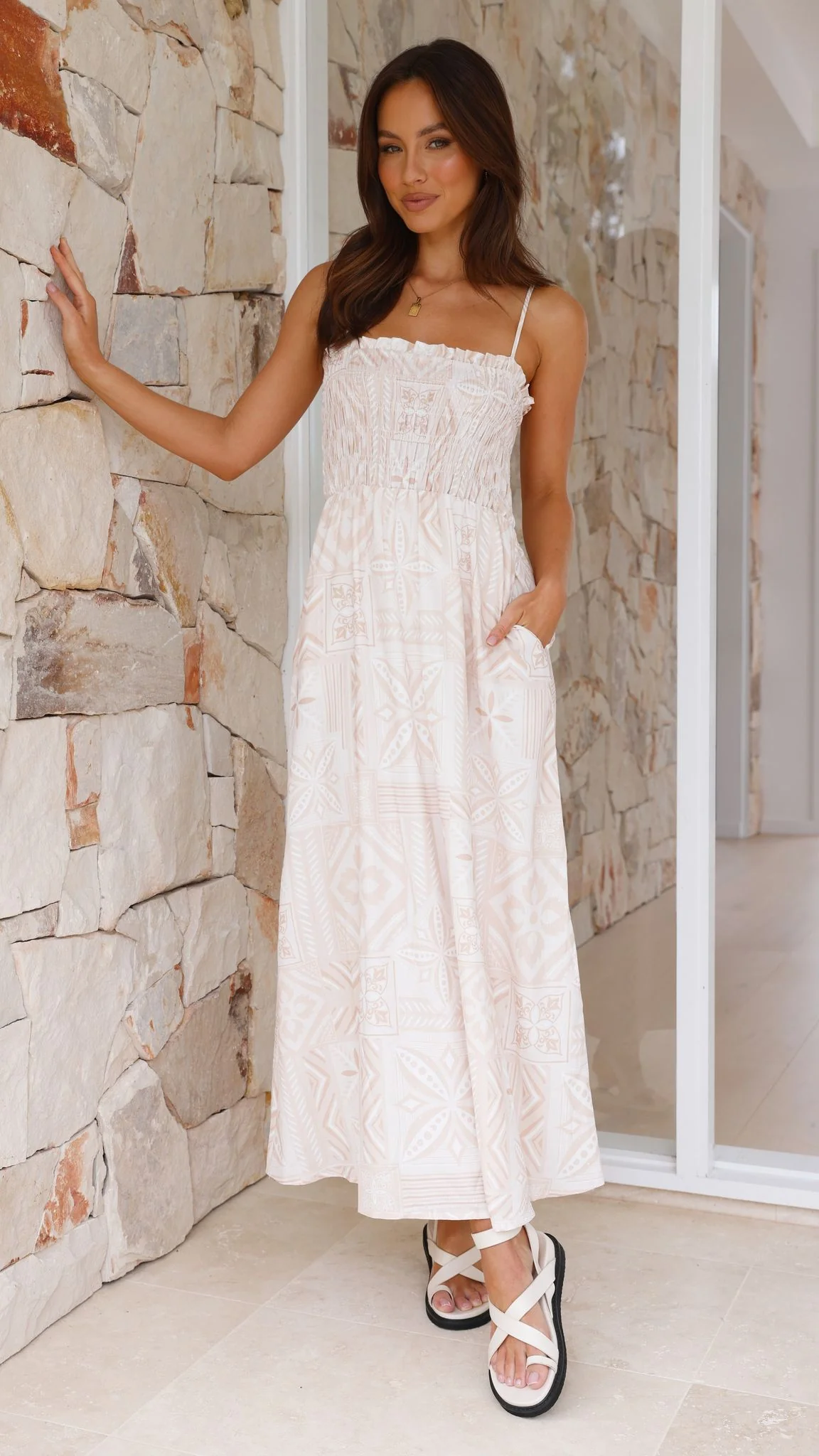 Acelin Midi Dress - Beige Summer