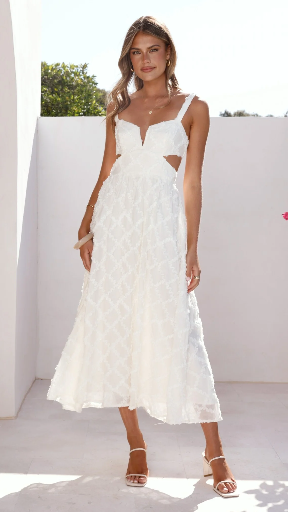 Jenny Side Cut Midi Dress - Cream