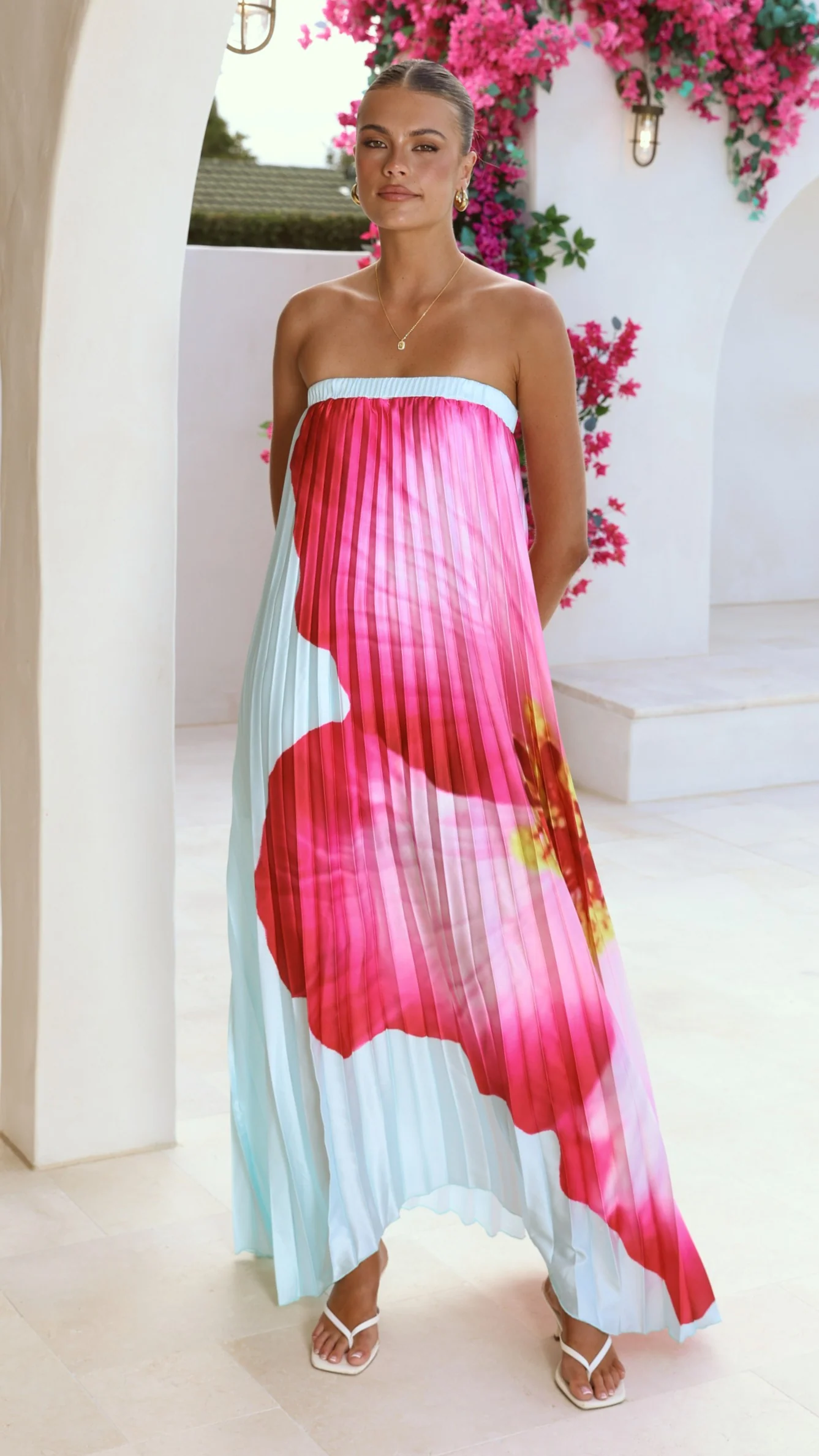 Neve Strapless Maxi Dress - Blue/Pink Floral