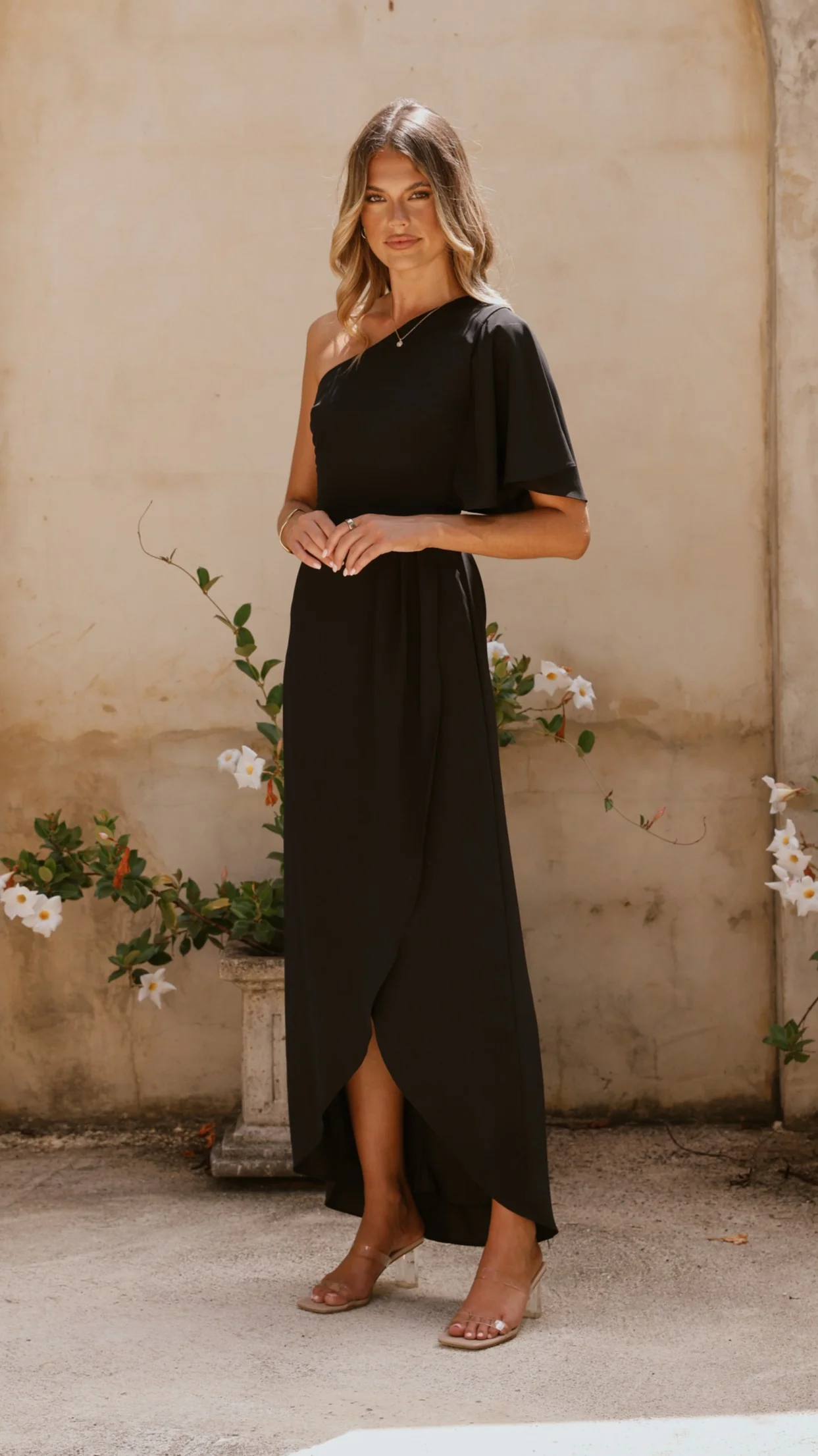 Emma One Sleeve Maxi Dress - Black