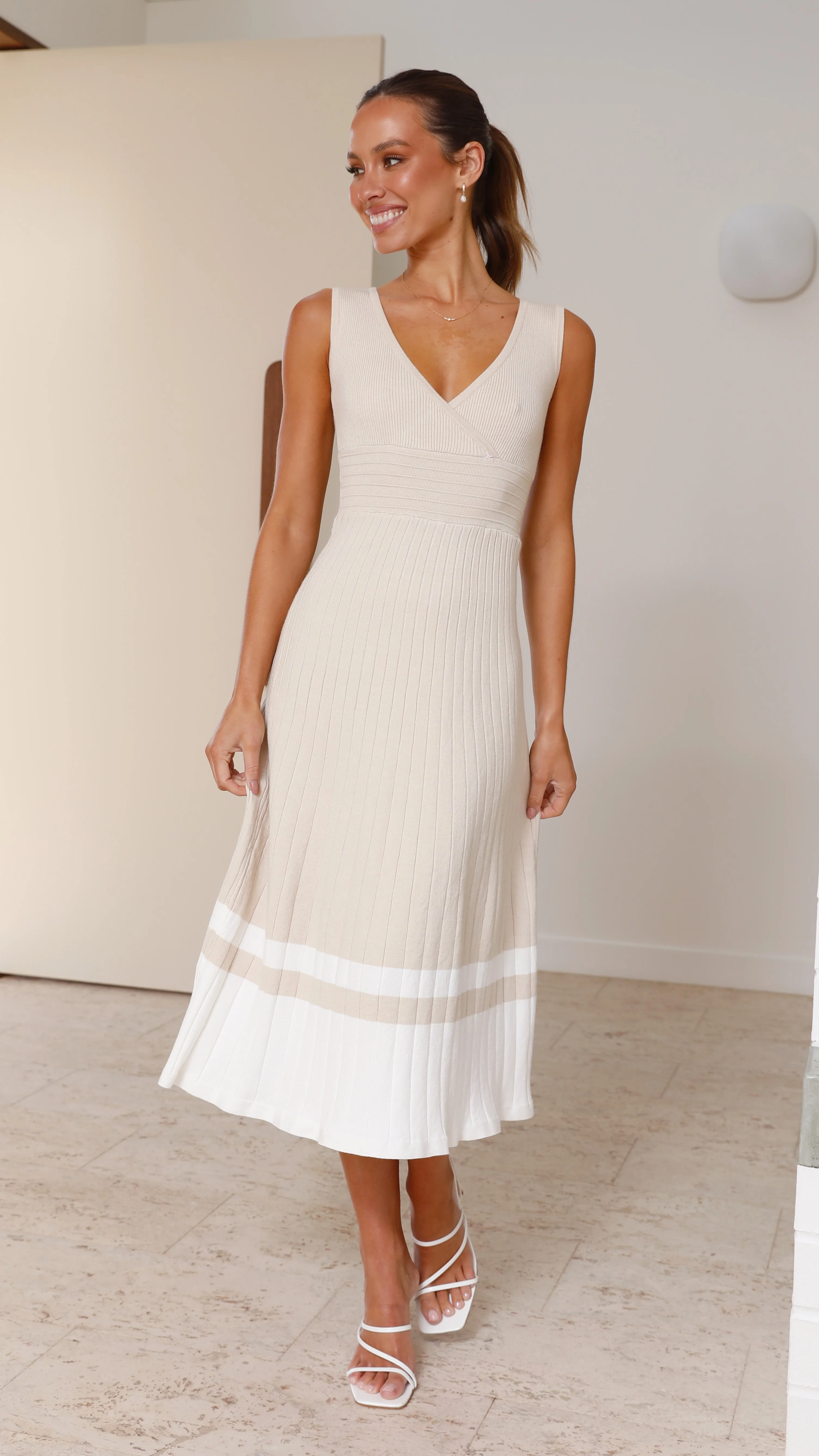 Jayde Knit Dress - Beige/White