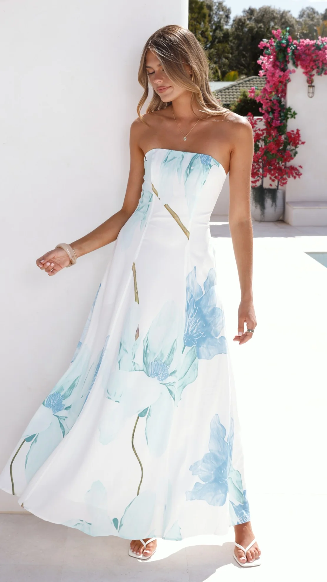 Lila Strapless Maxi Dress - Wildflower Blue