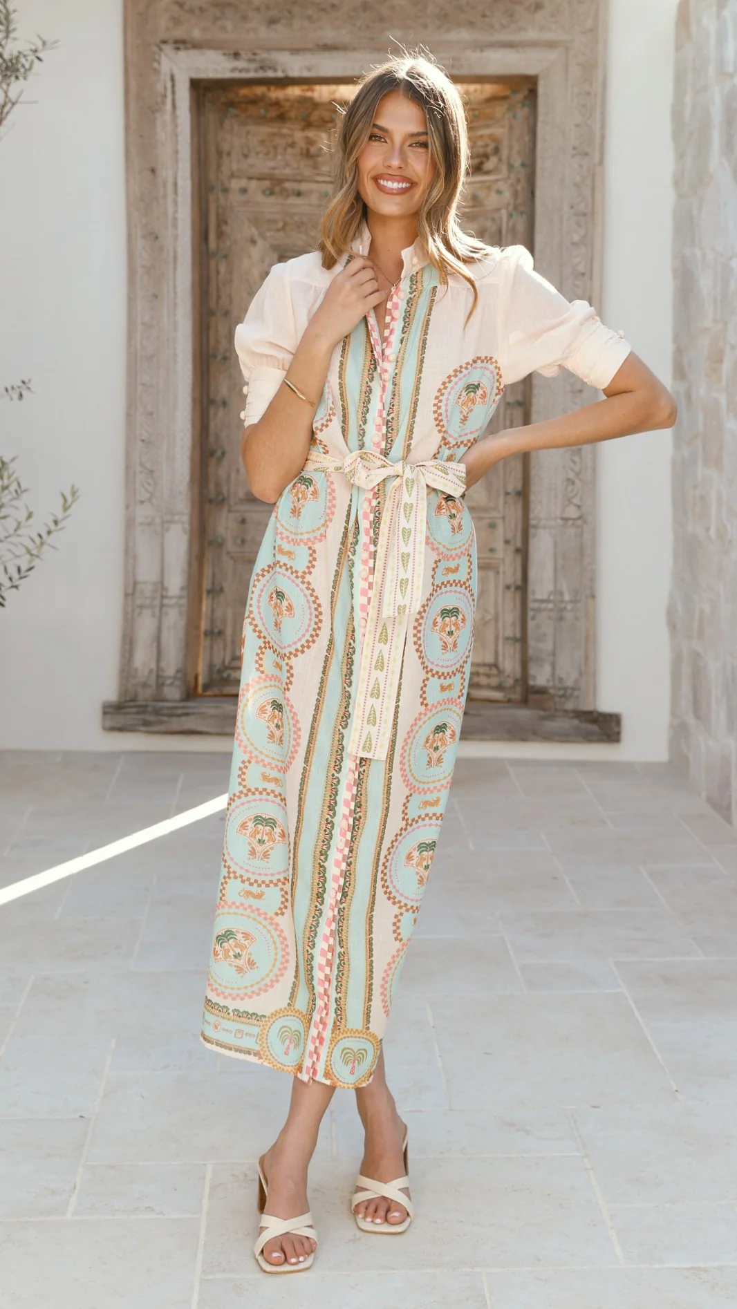 Magnolia Midi Dress - Acacia Palm Cream