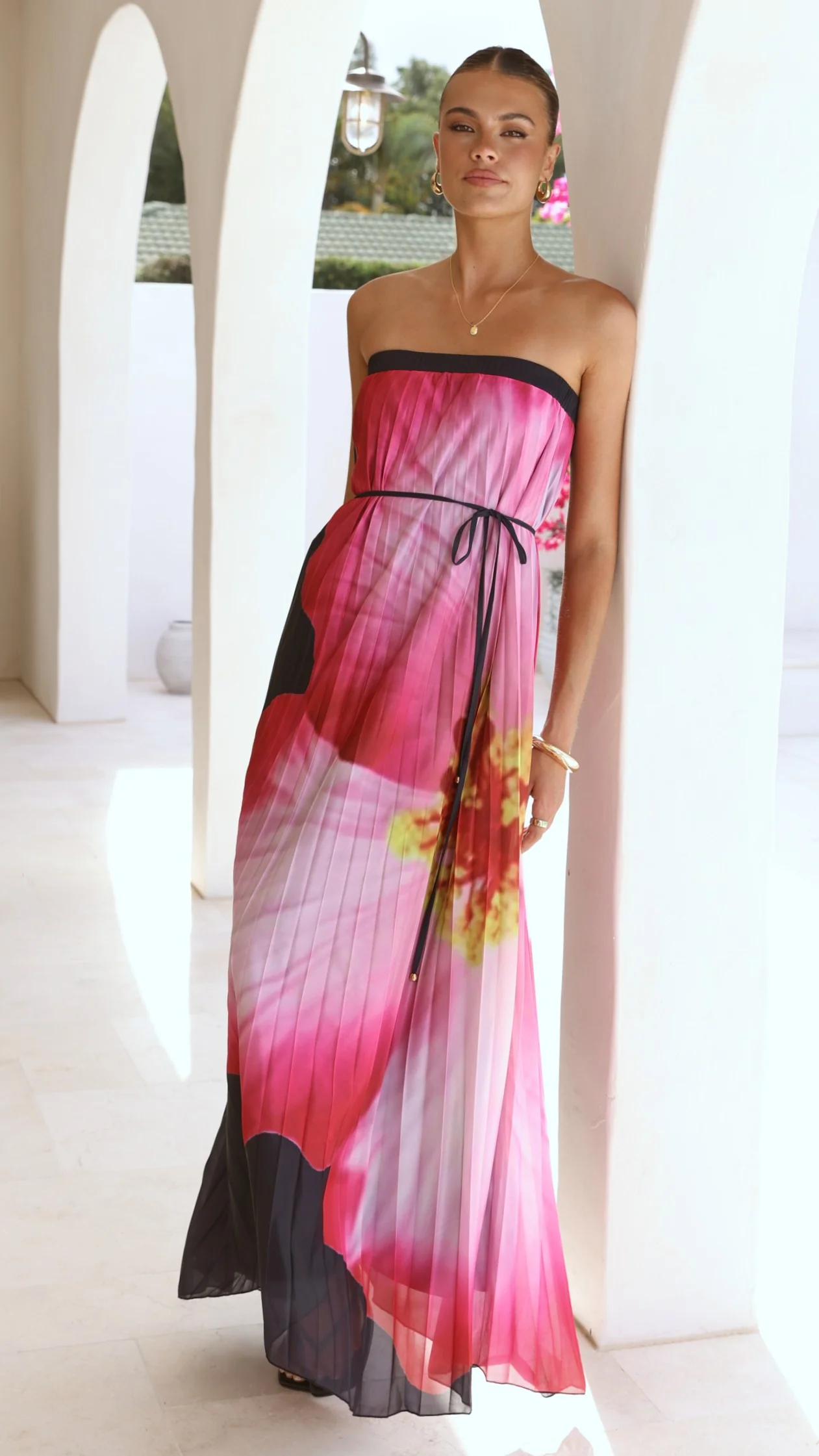Neve Strapless Maxi Dress - Black/Pink Floral