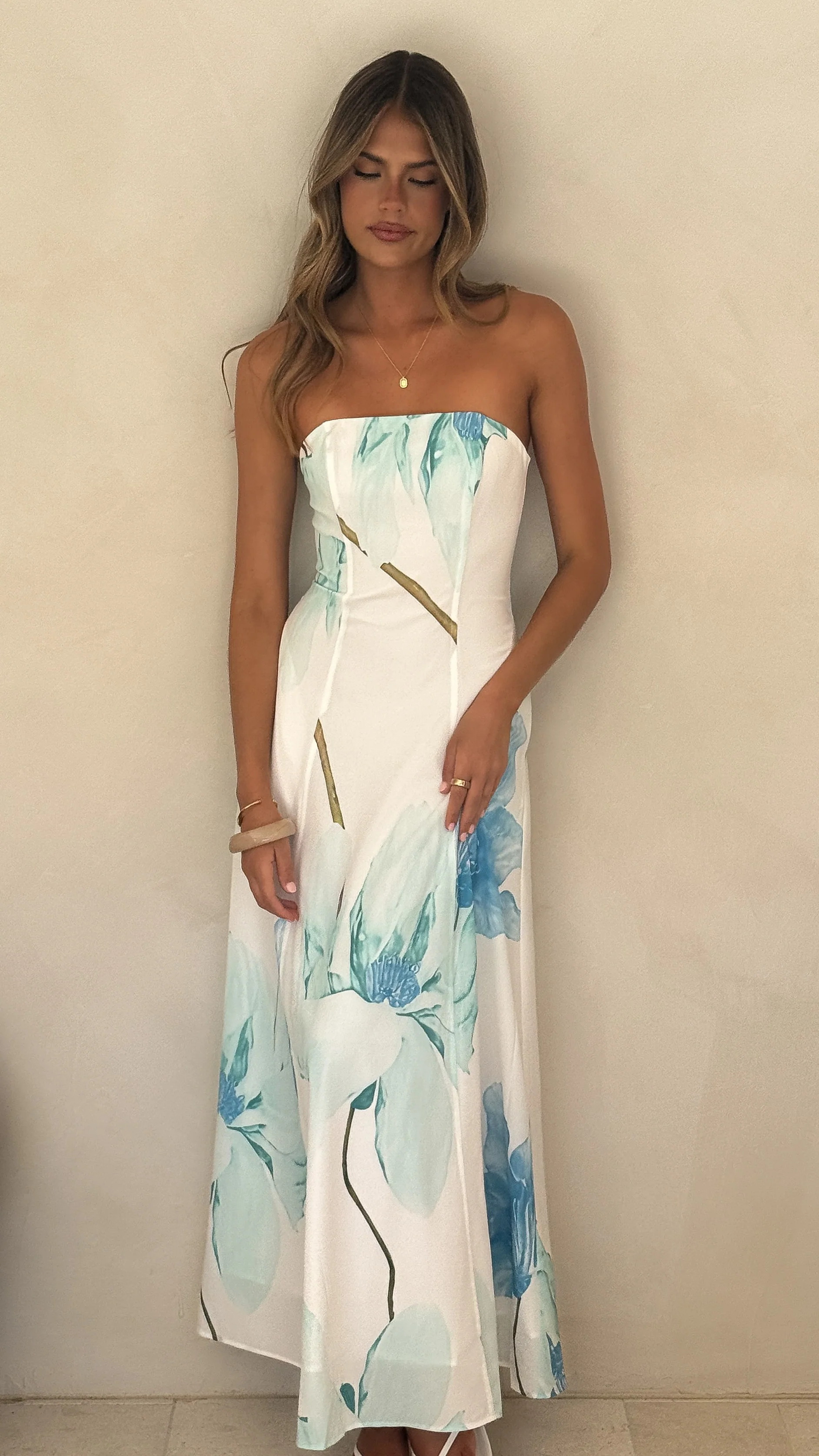 Lila Strapless Maxi Dress - Wildflower Blue