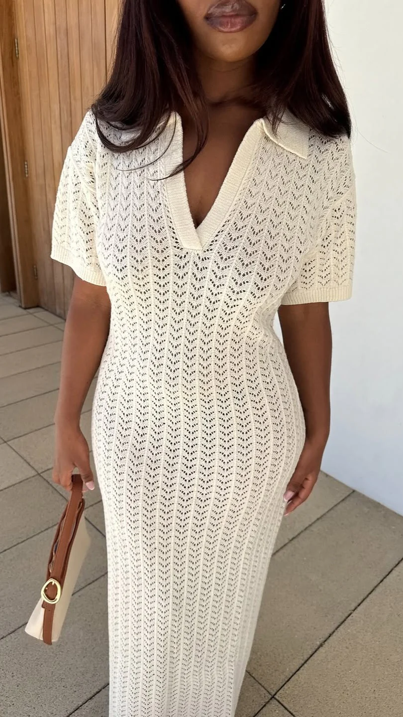 Tiffy Crochet Short Sleeve Maxi Dress - White