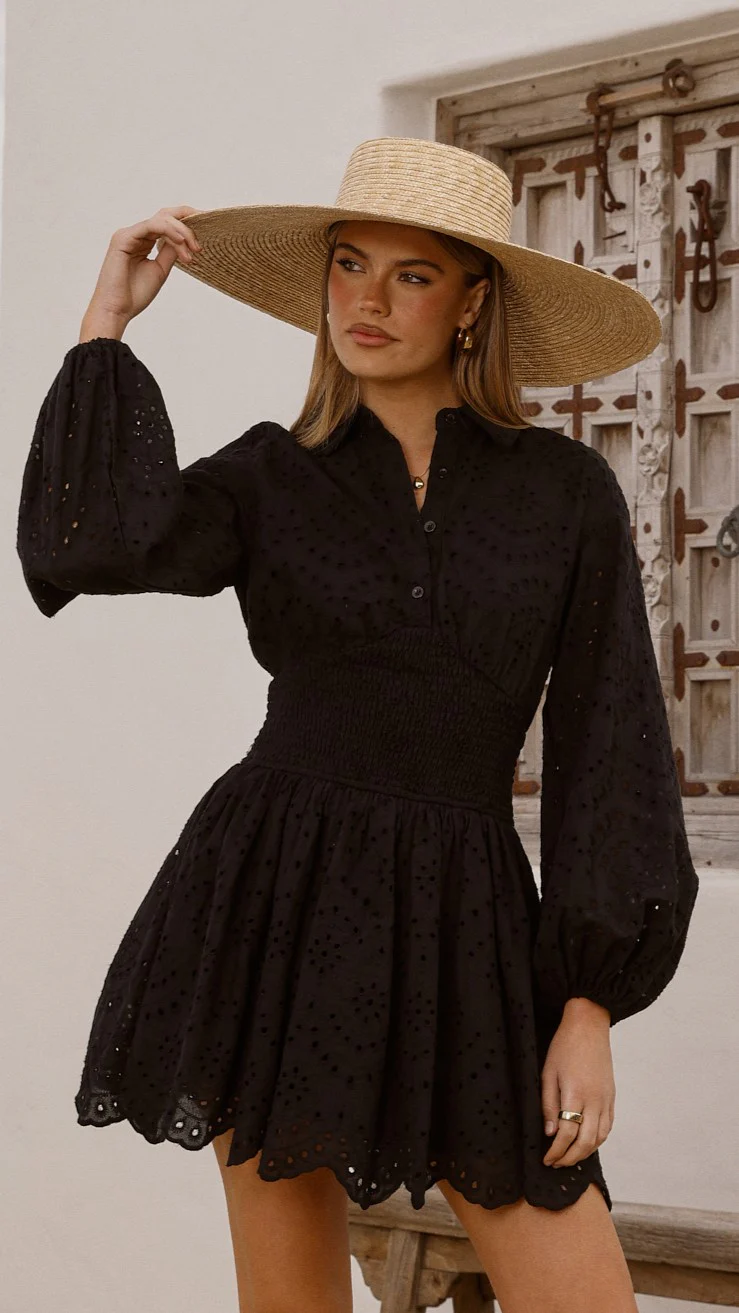 Brittney Long Sleeve Mini Dress - Black