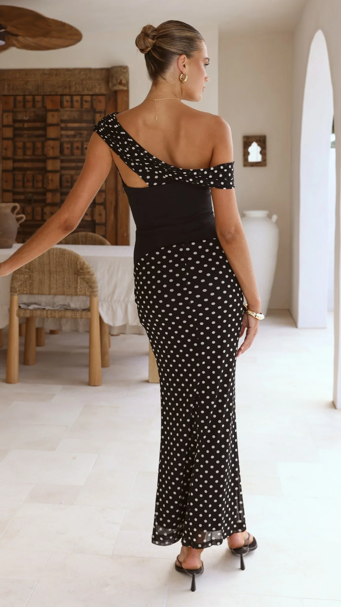 Bonnie Maxi Dress - Black/White Polka