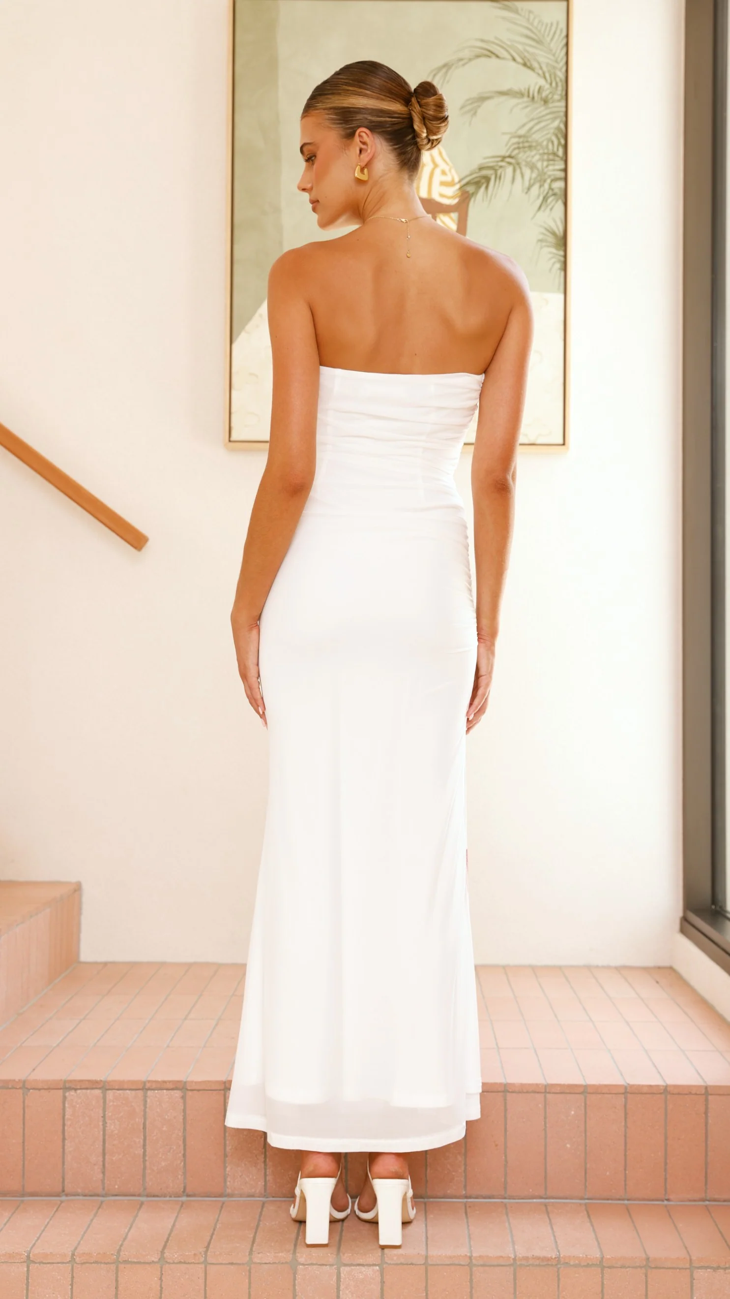 Brittani Strapless Maxi Dress - White/Red