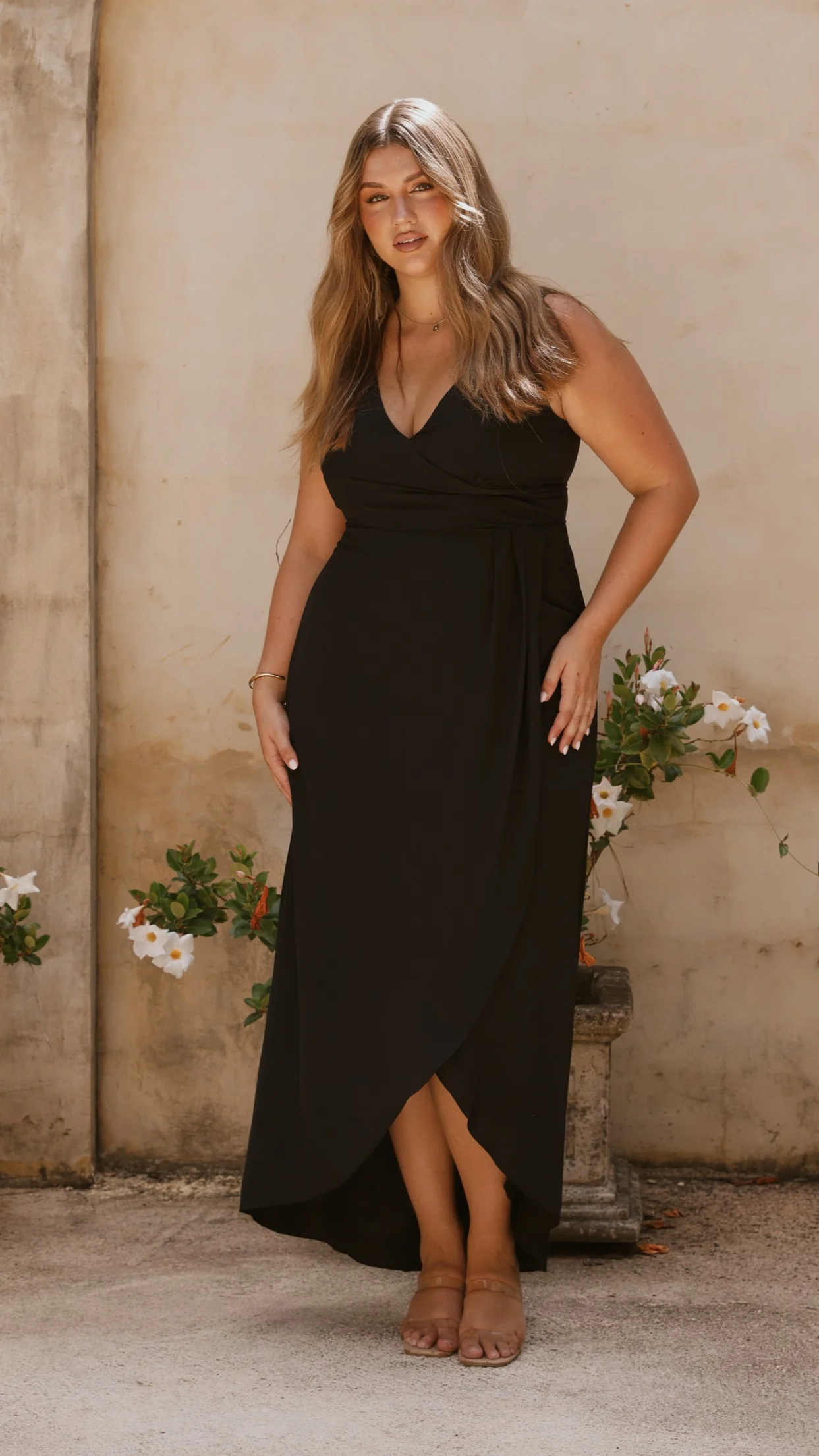 Pamela V Neck Maxi Dress - Black