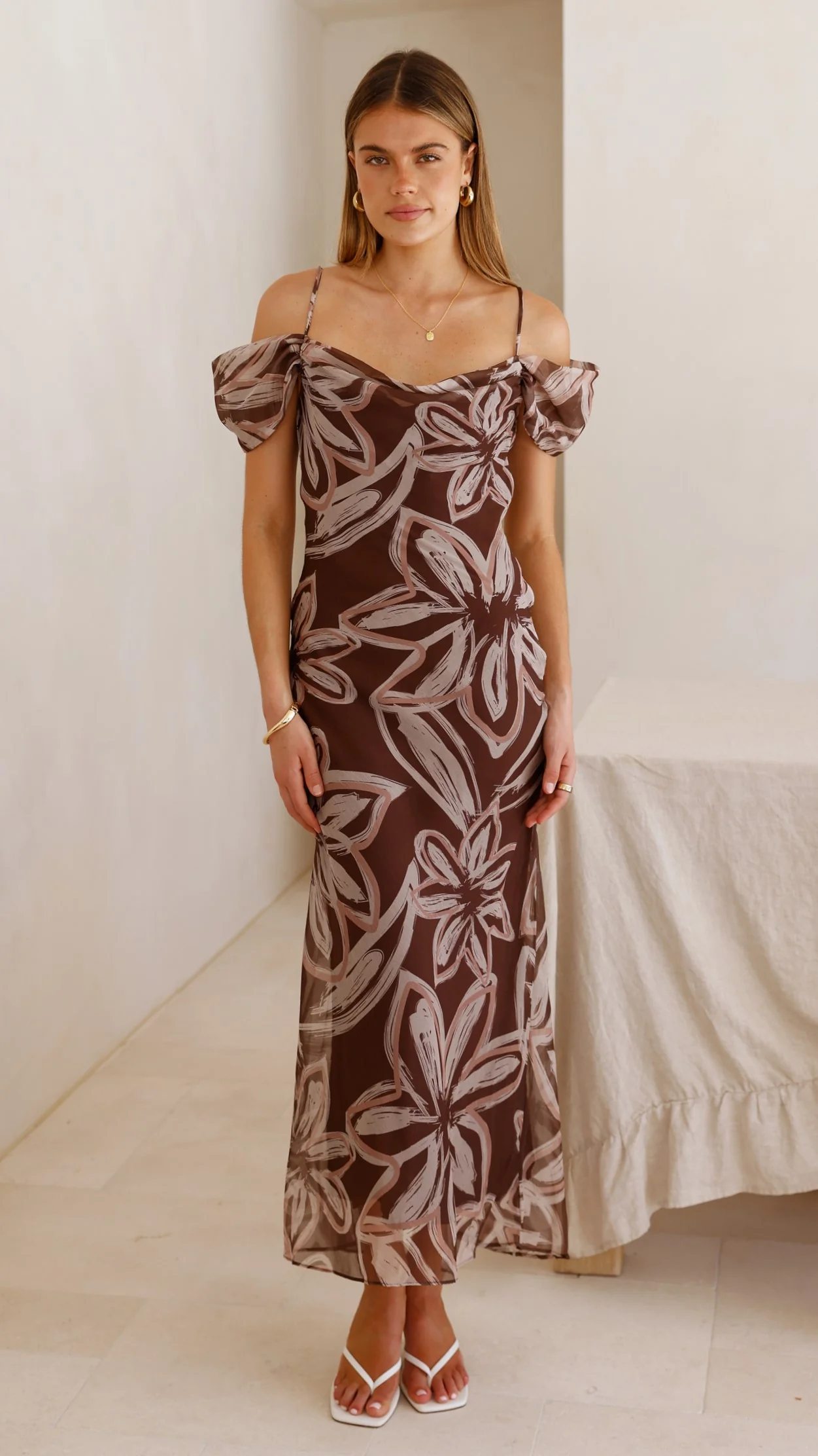 Adrianna Midi Dress - Brown Floral